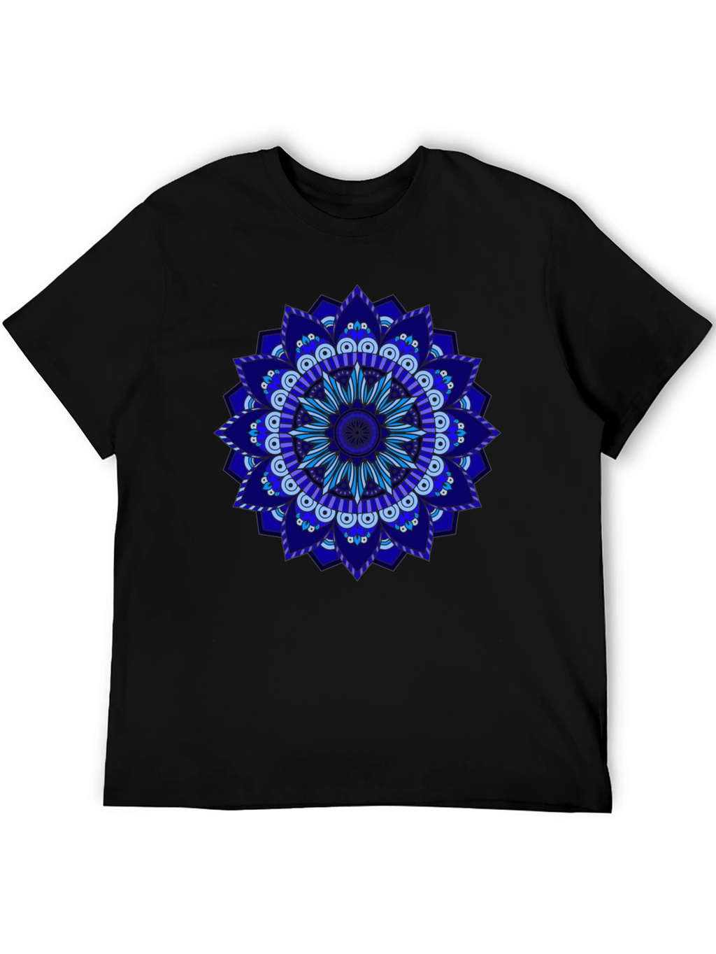 Blue Mandala Graphic Black T-Shirt