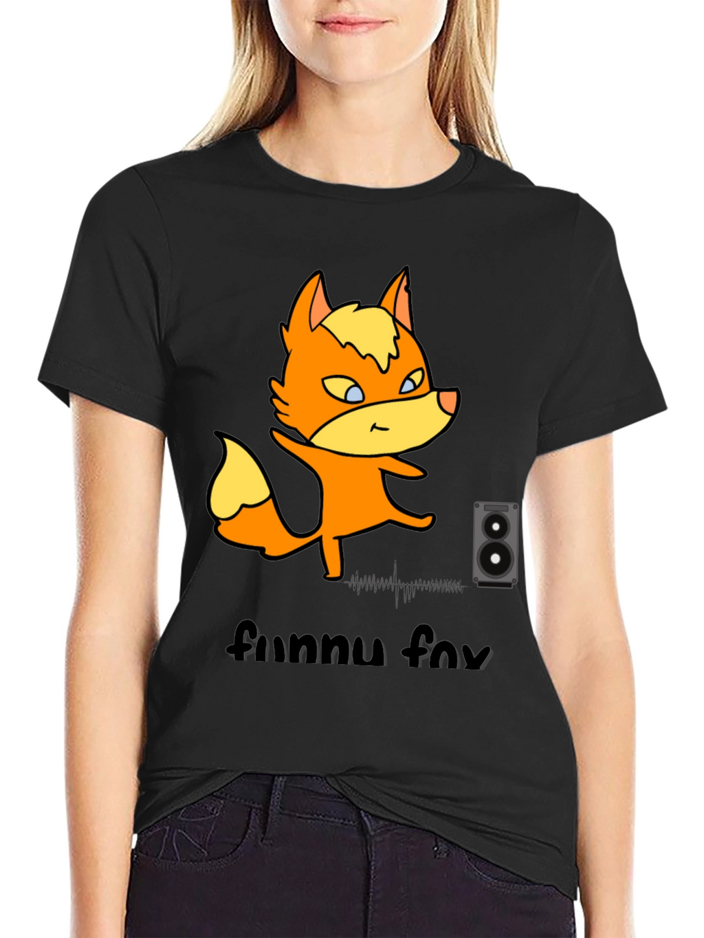Funny Fox Graphic Tee - Black Cotton T-Shirt