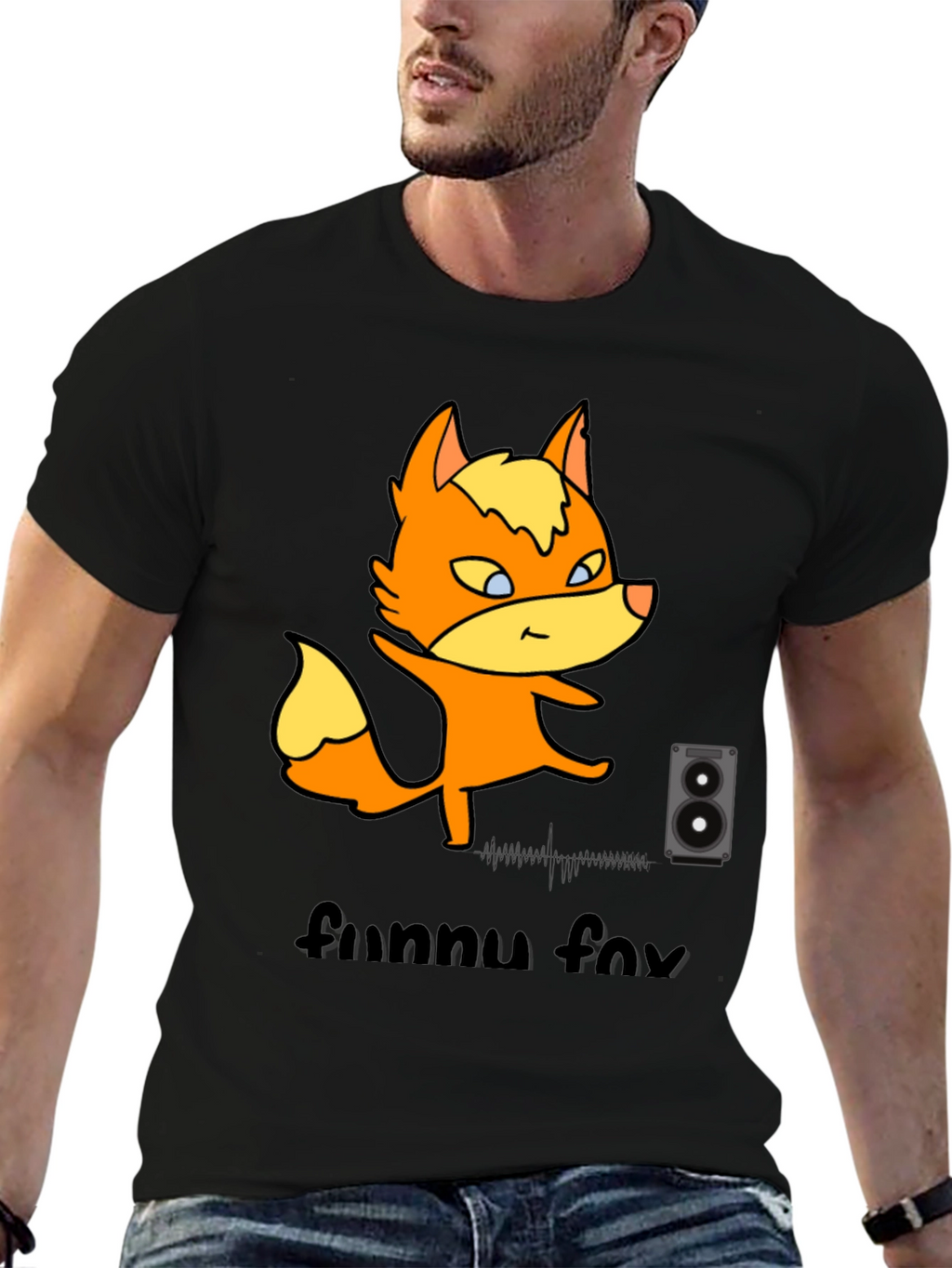 Funny Fox Graphic Tee - Black Cotton T-Shirt