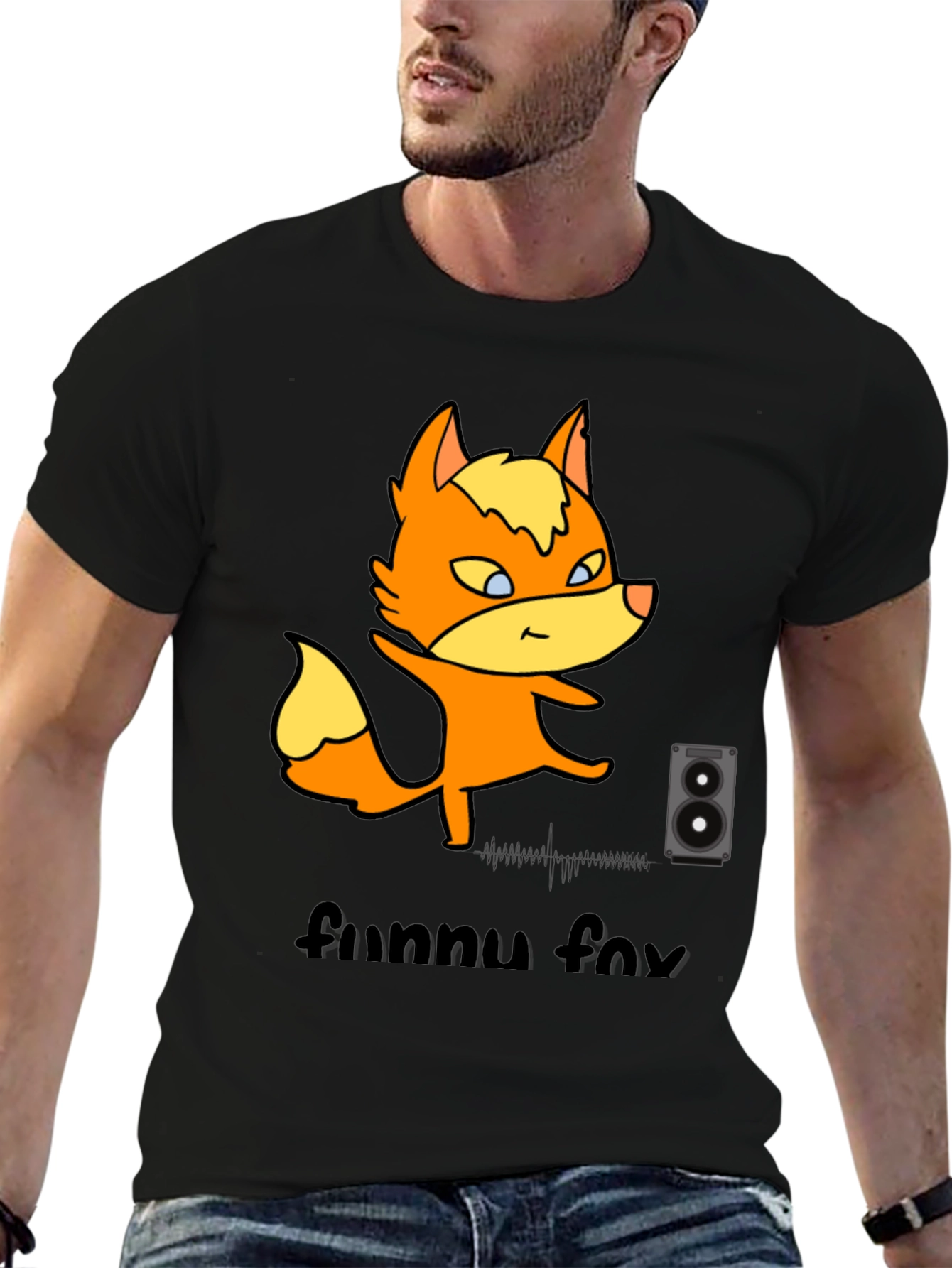 Funny Fox Graphic Tee - Black Cotton T-Shirt