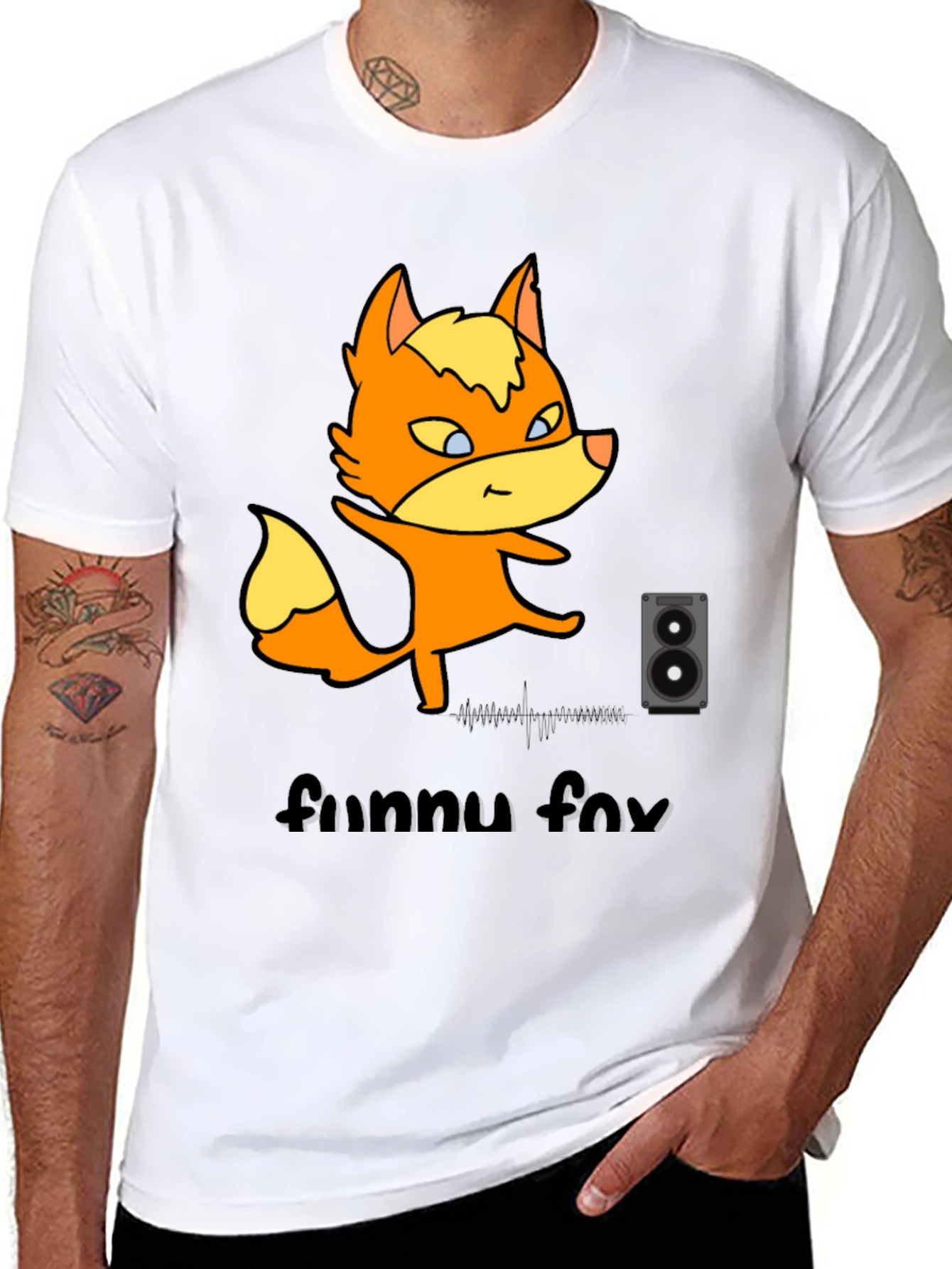 Funny Fox Graphic Tee - Black Cotton T-Shirt