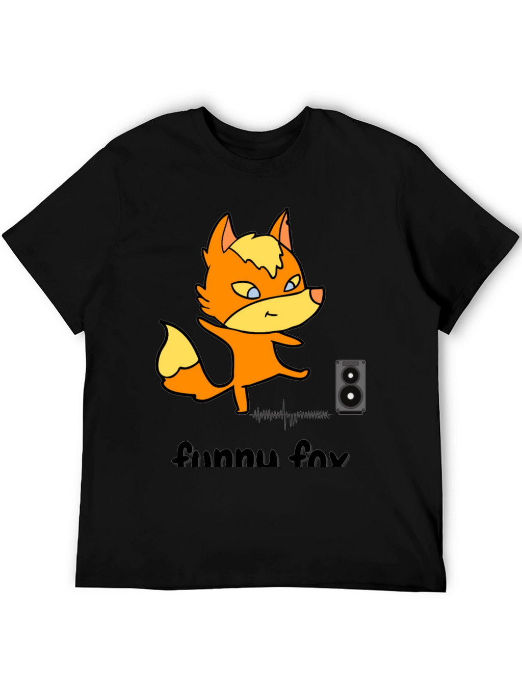 Funny Fox Graphic Tee - Black Cotton T-Shirt