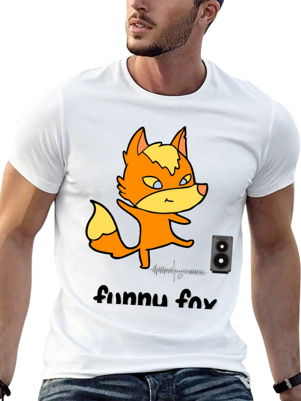 Funny Fox Graphic Tee - Black Cotton T-Shirt
