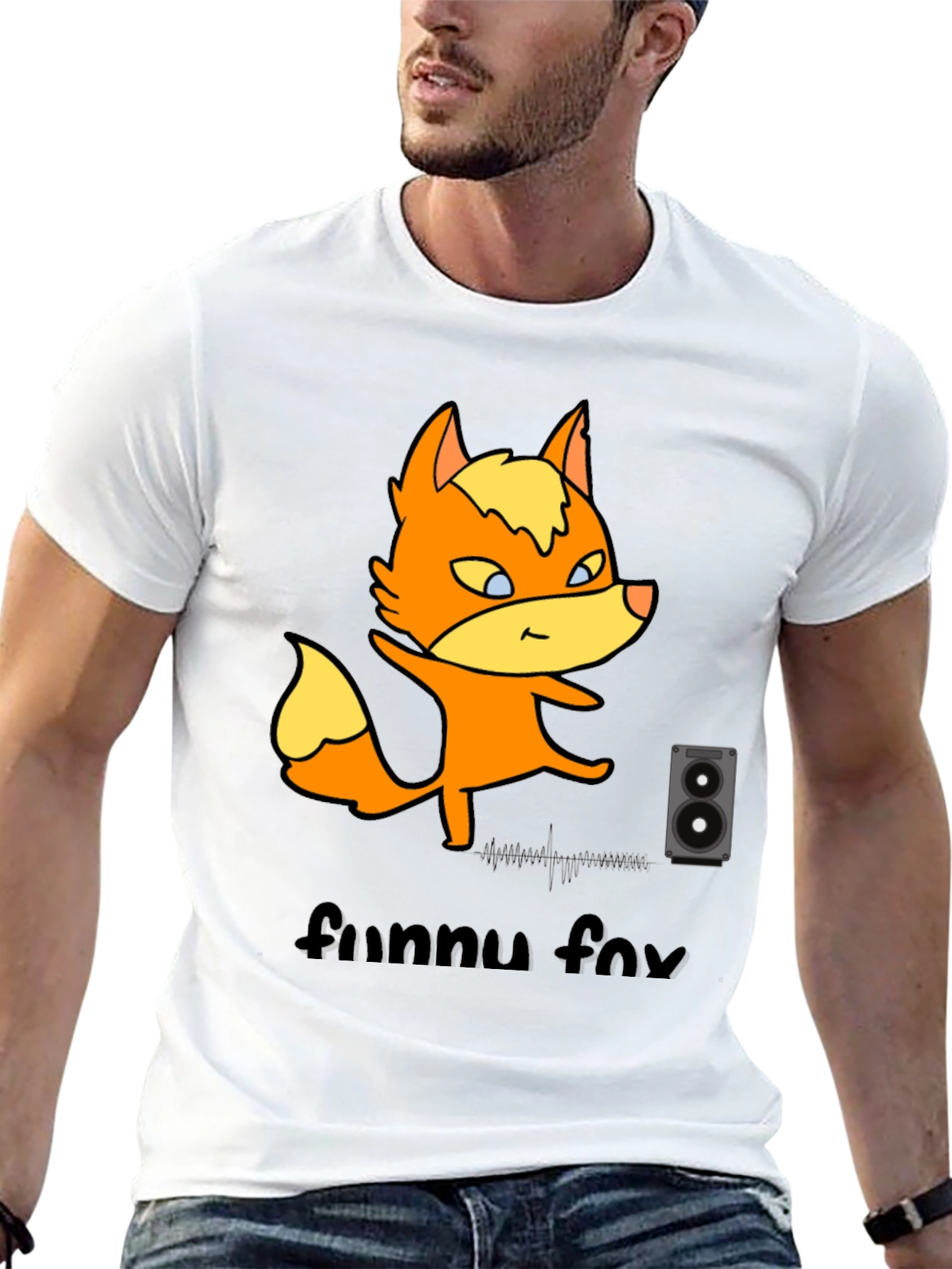 Funny Fox Graphic Tee - Black Cotton T-Shirt