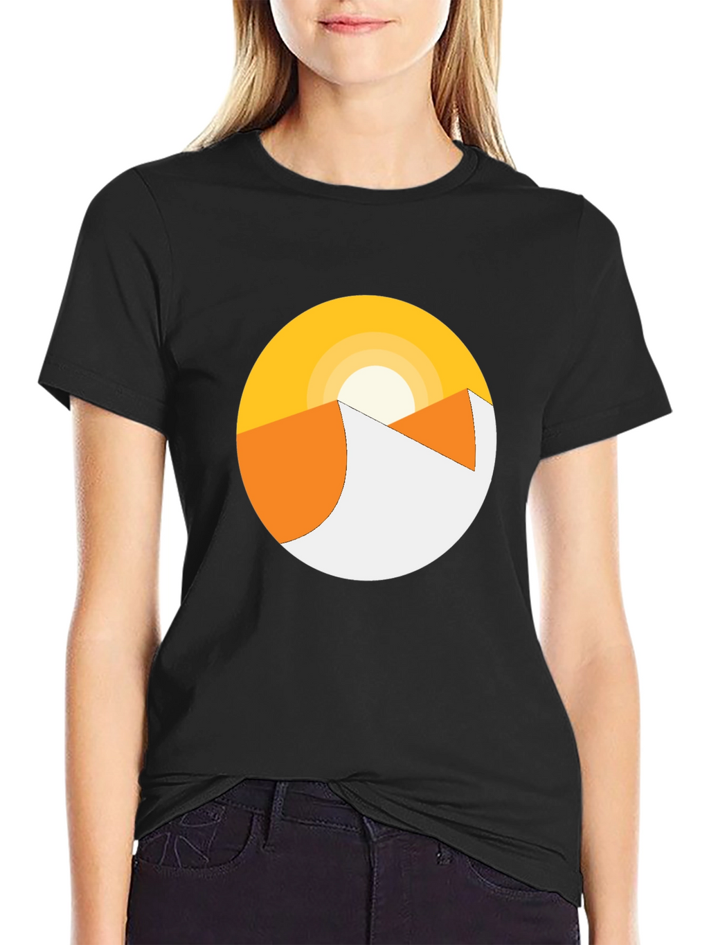 Minimalist Desert Sunrise Graphic Tee - Black