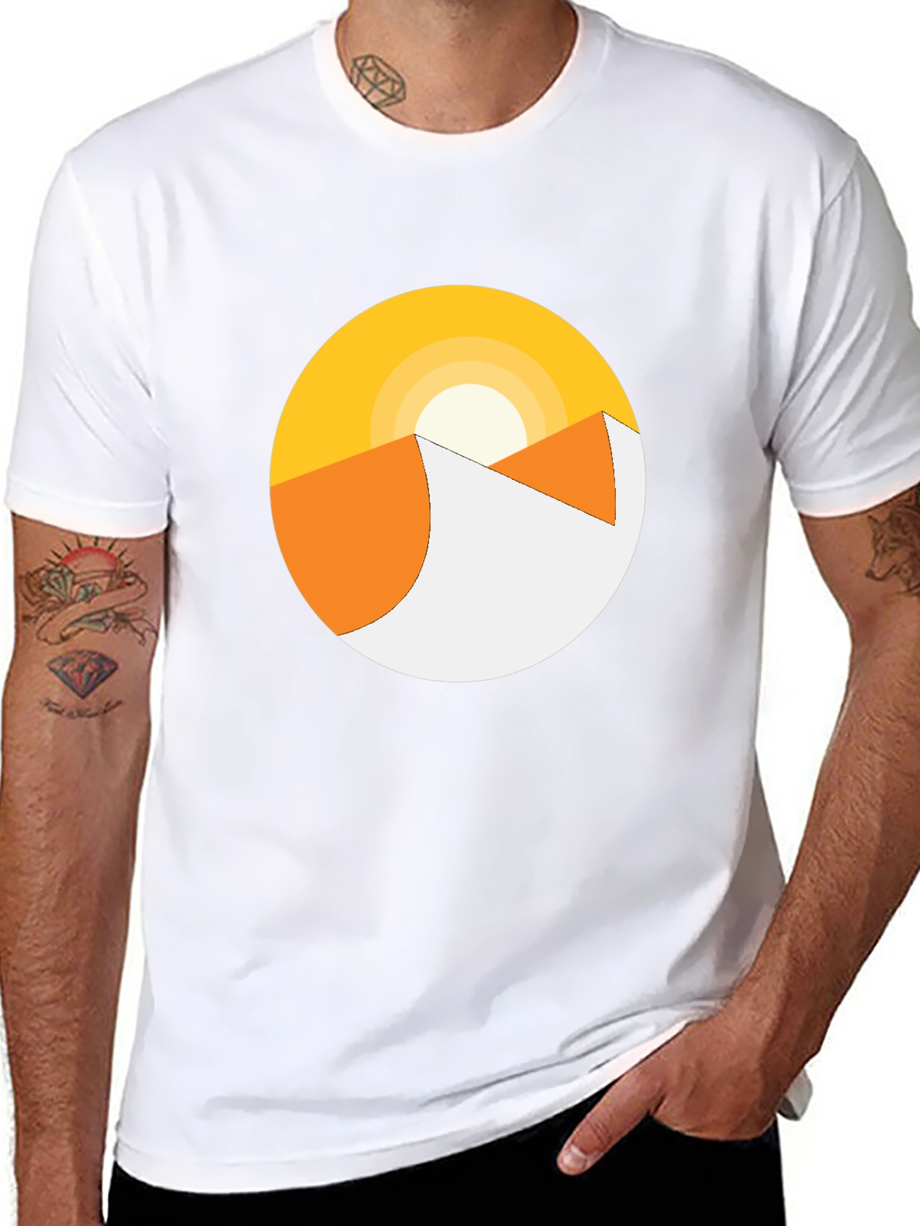 Minimalist Desert Sunrise Graphic Tee - Black