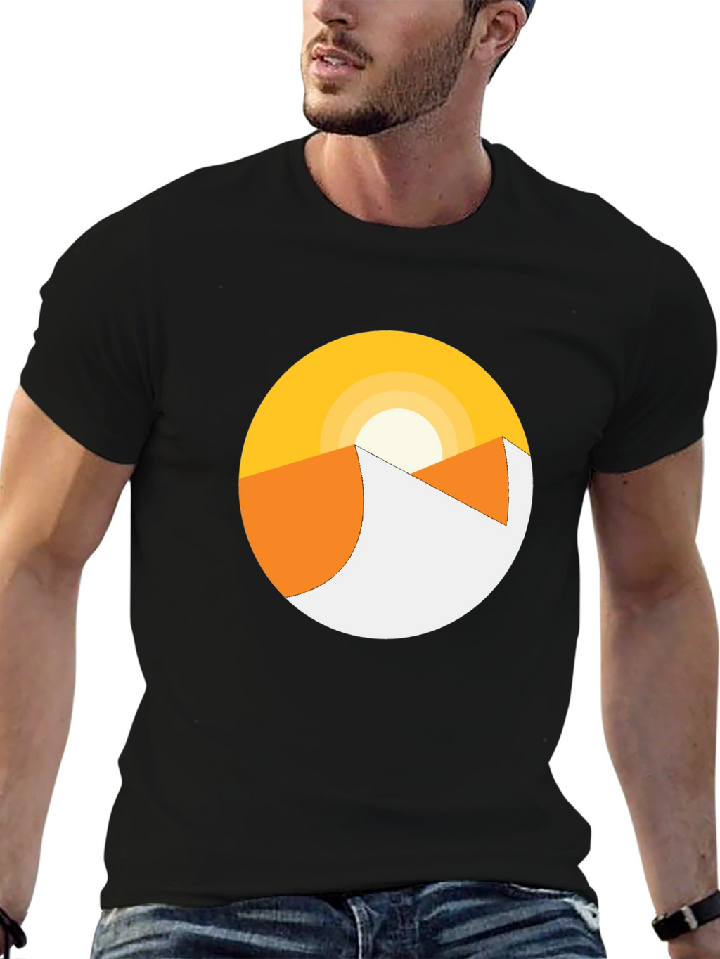 Minimalist Desert Sunrise Graphic Tee - Black