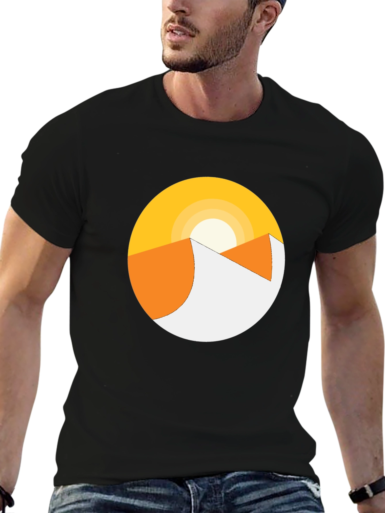 Minimalist Desert Sunrise Graphic Tee - Black