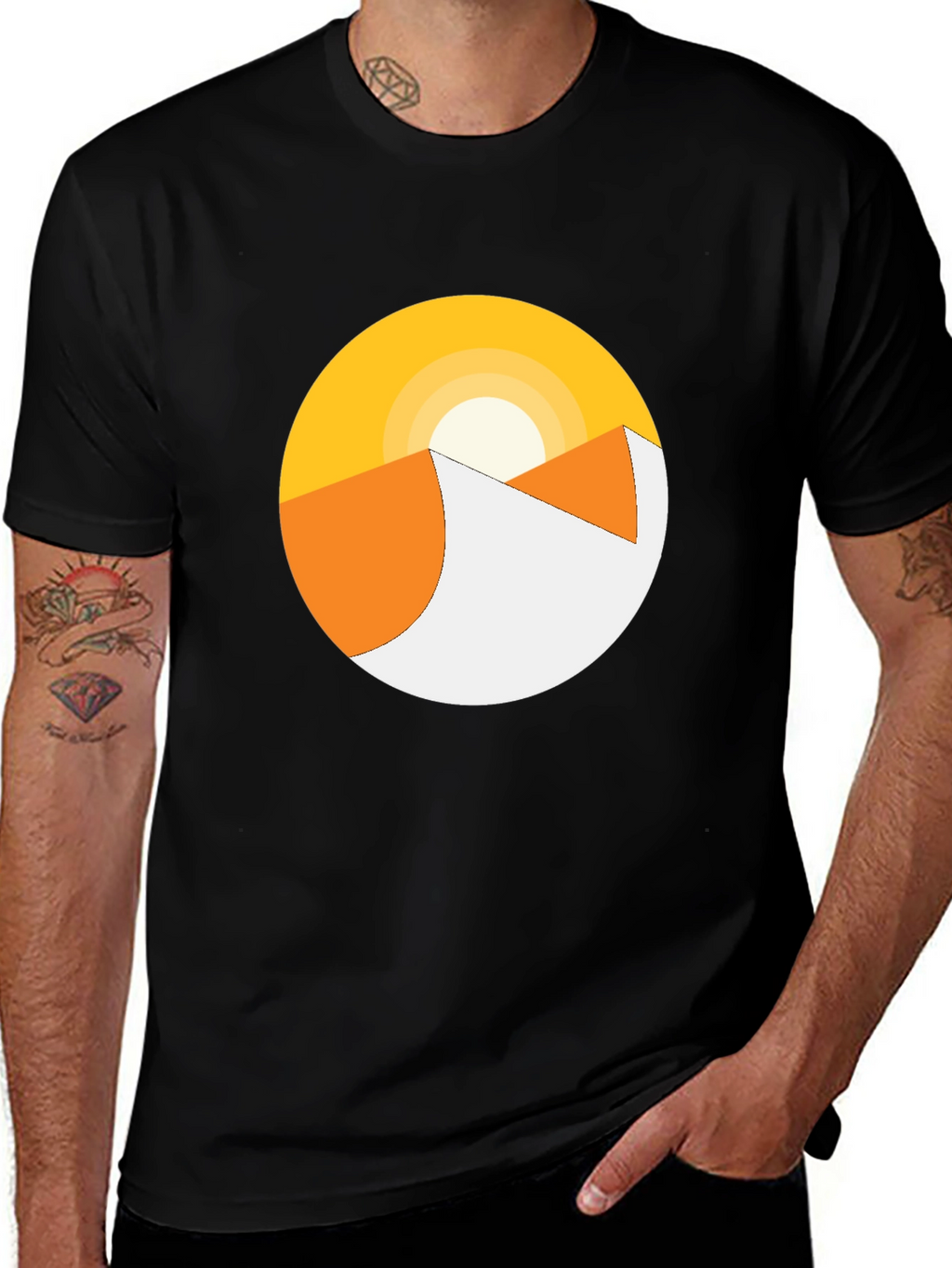 Minimalist Desert Sunrise Graphic Tee - Black