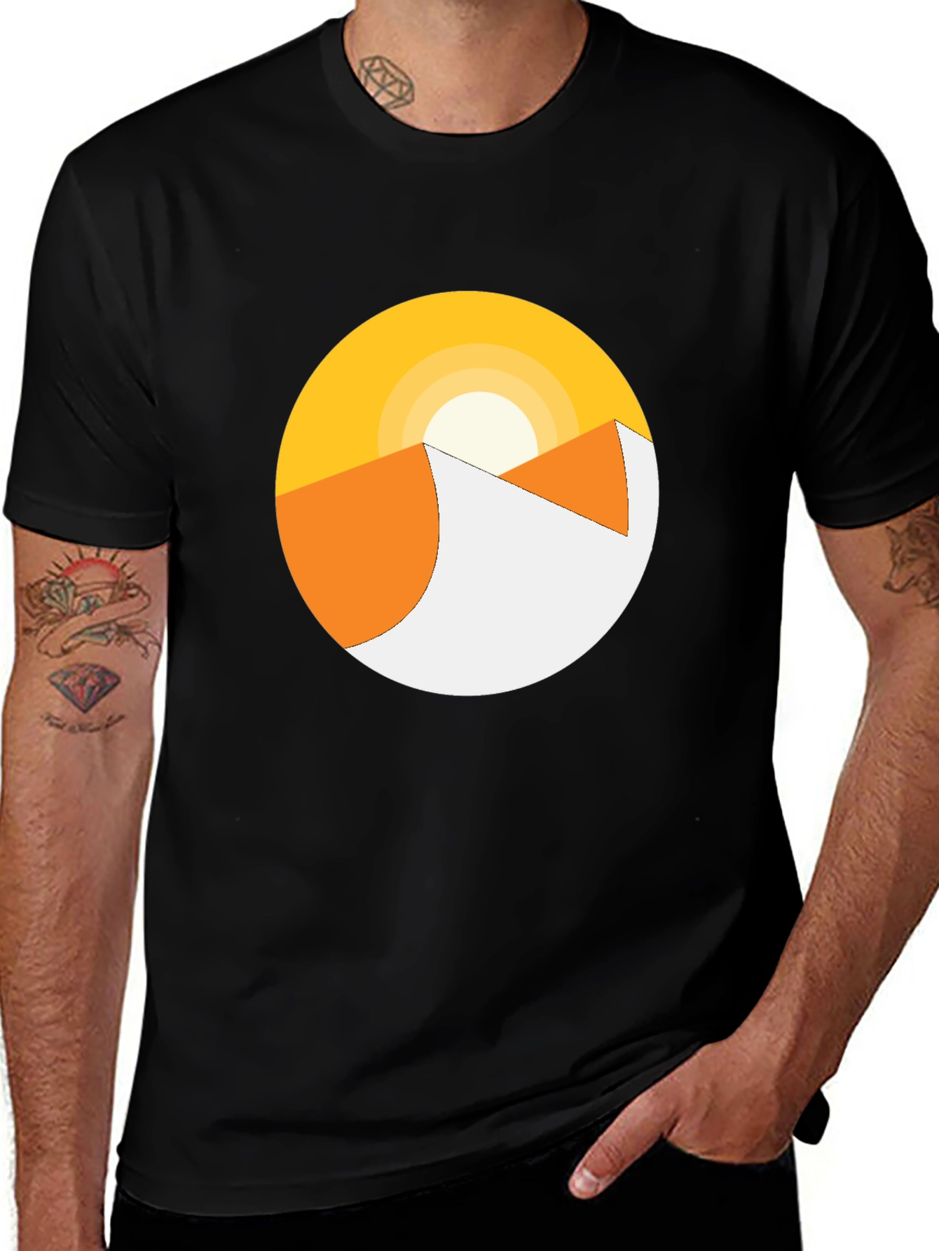 Minimalist Desert Sunrise Graphic Tee - Black