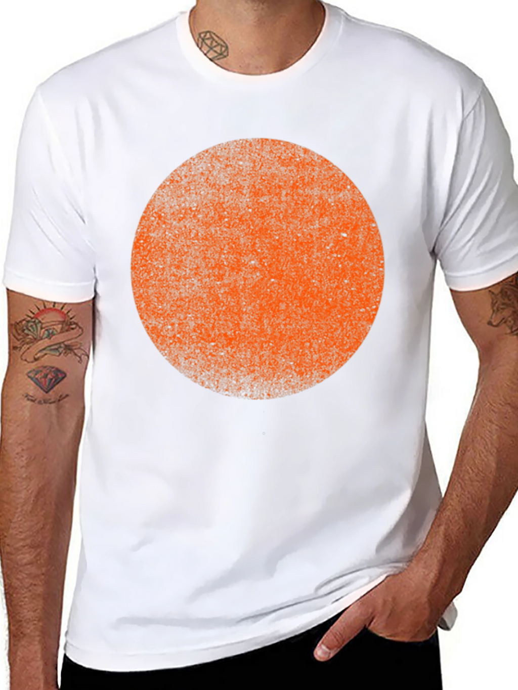 Distressed Orange Circle Graphic Black T-Shirt