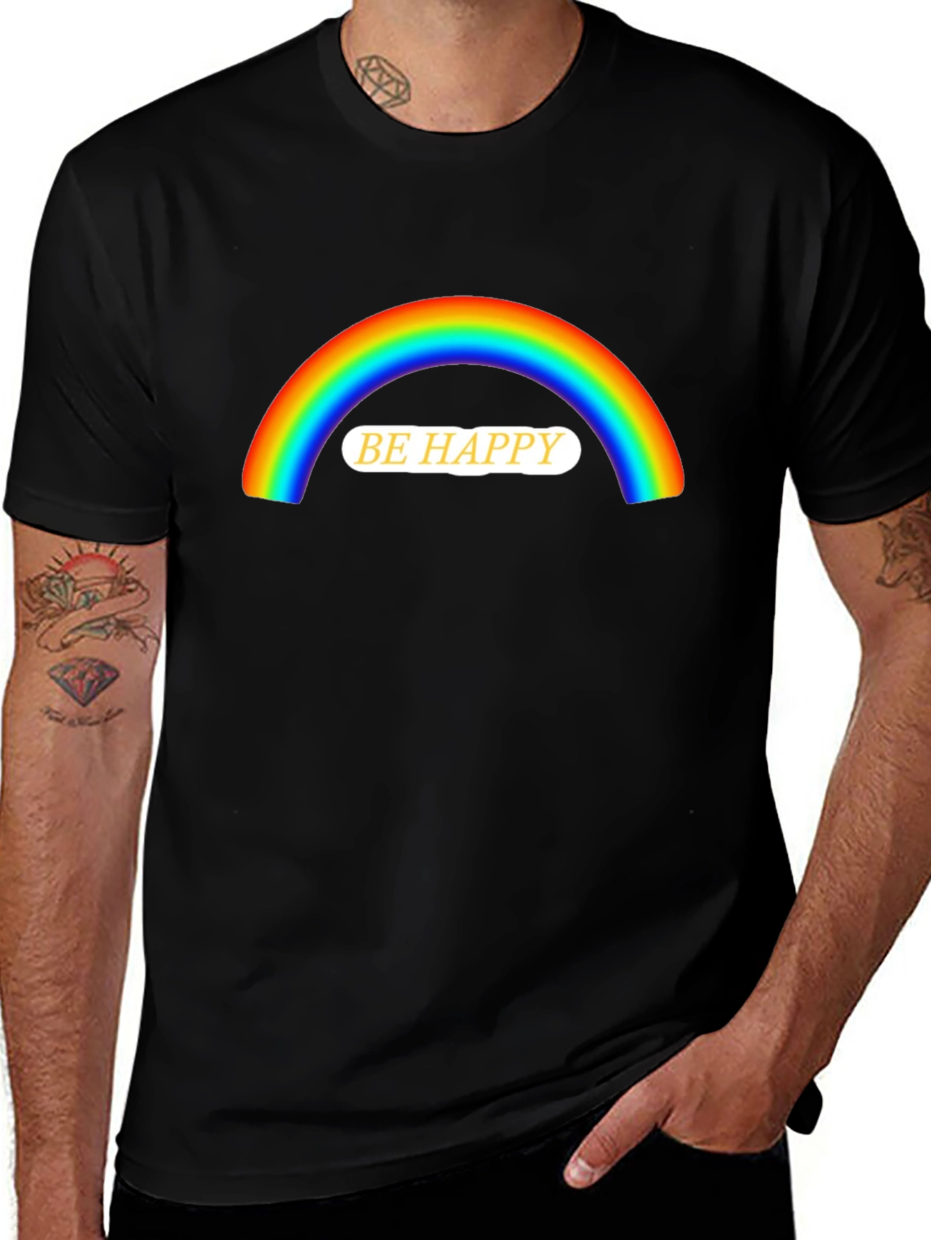 Be Happy Rainbow Graphic T-Shirt