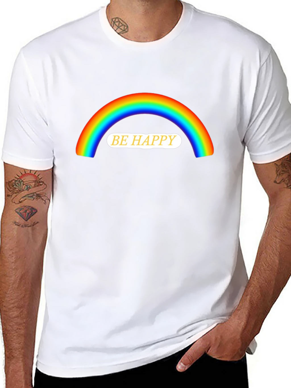 Be Happy Rainbow Graphic T-Shirt