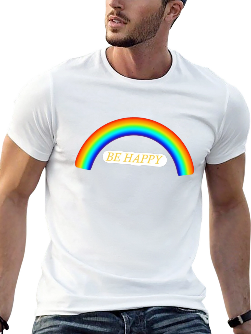 Be Happy Rainbow Graphic T-Shirt