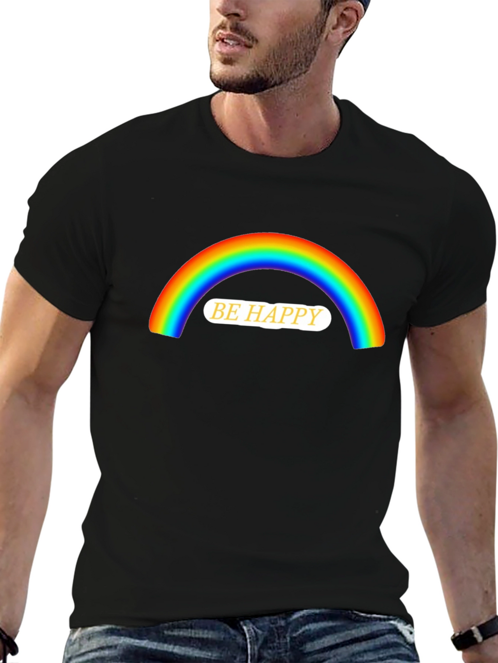 Be Happy Rainbow Graphic T-Shirt