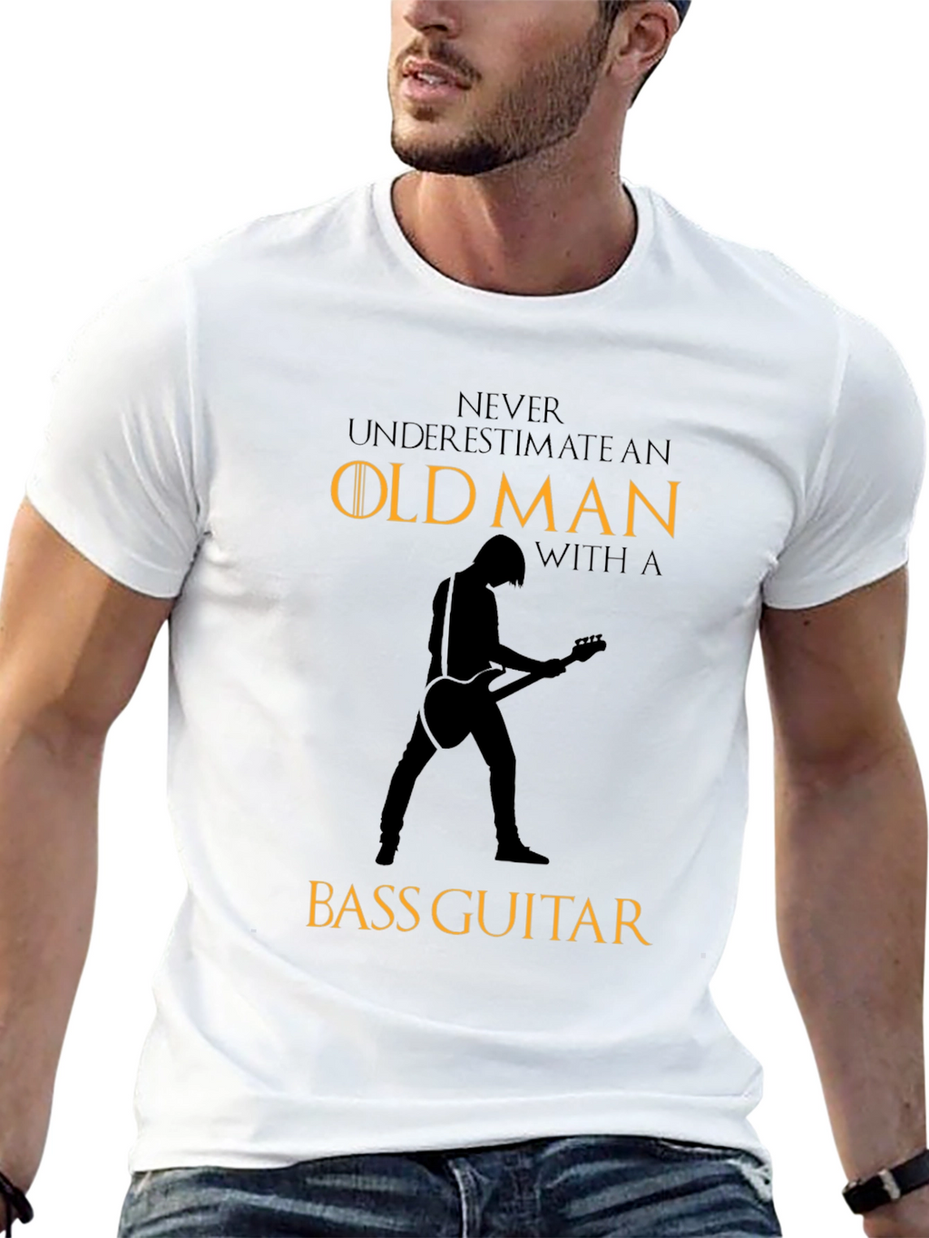 Old Man Bass Guitar Graphic T-Shirt