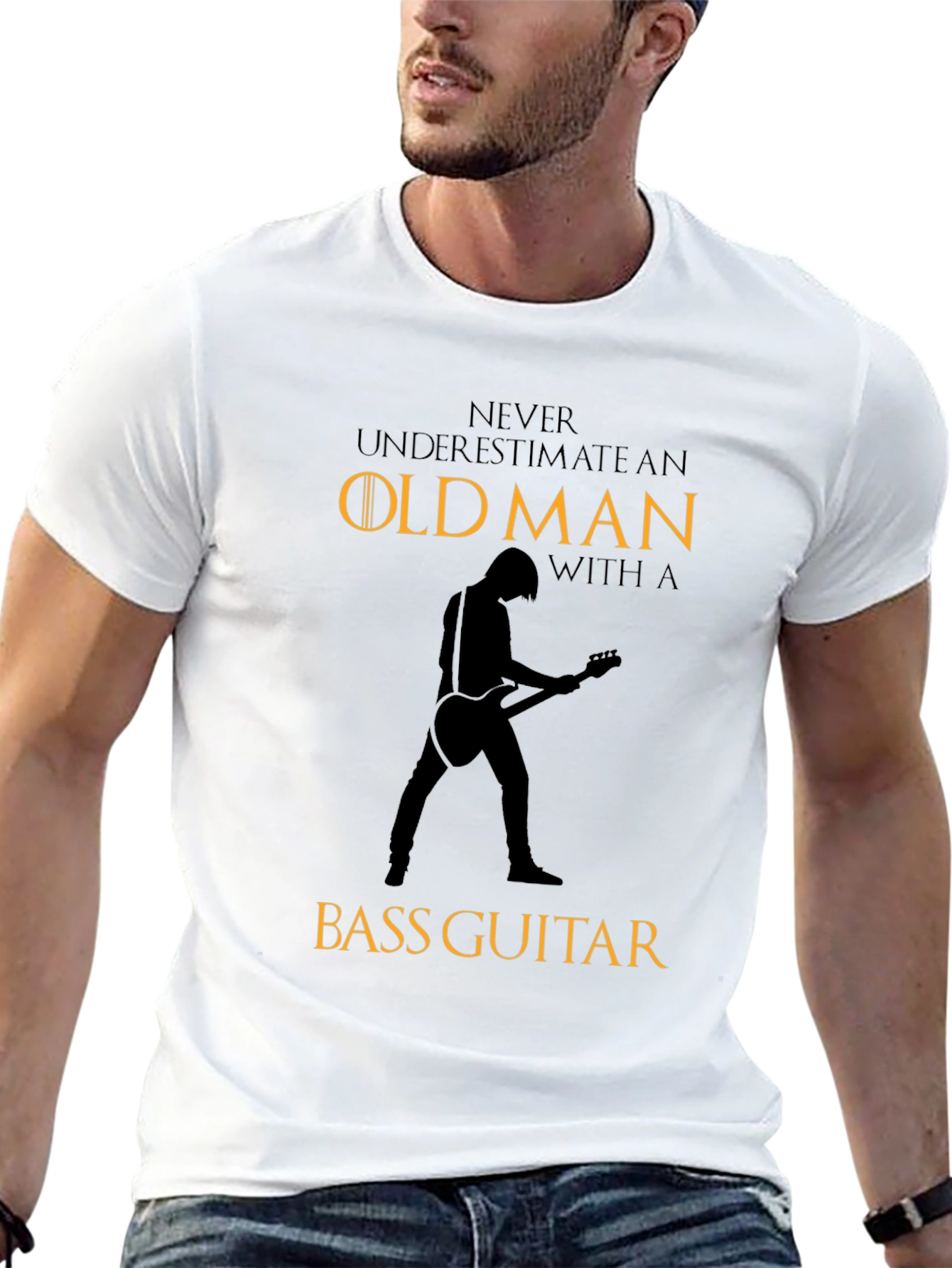 Old Man Bass Guitar Graphic T-Shirt