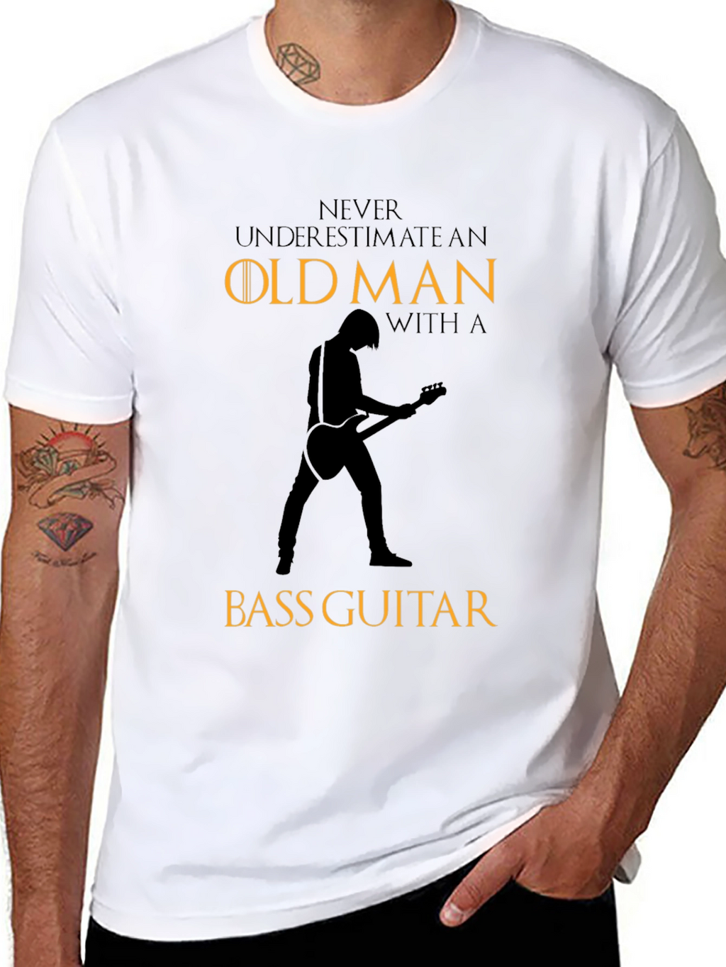 Old Man Bass Guitar Graphic T-Shirt