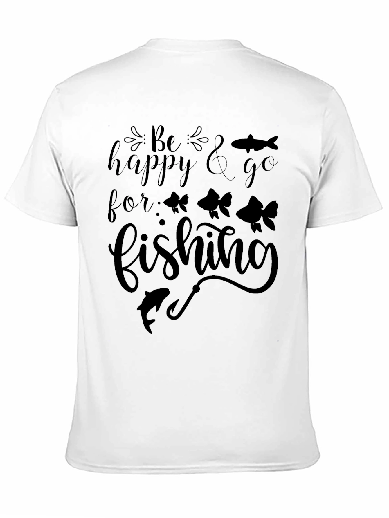 Be Happy & Go Fishing Graphic Tee - Mens Black Cotton T-Shirt