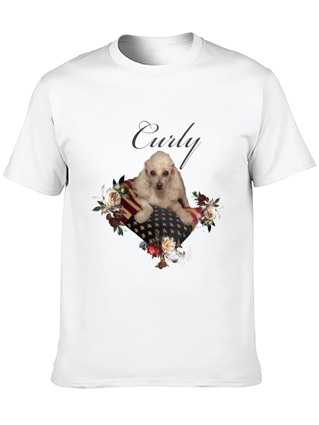 Dog Curly American Flag Floral T-Shirt