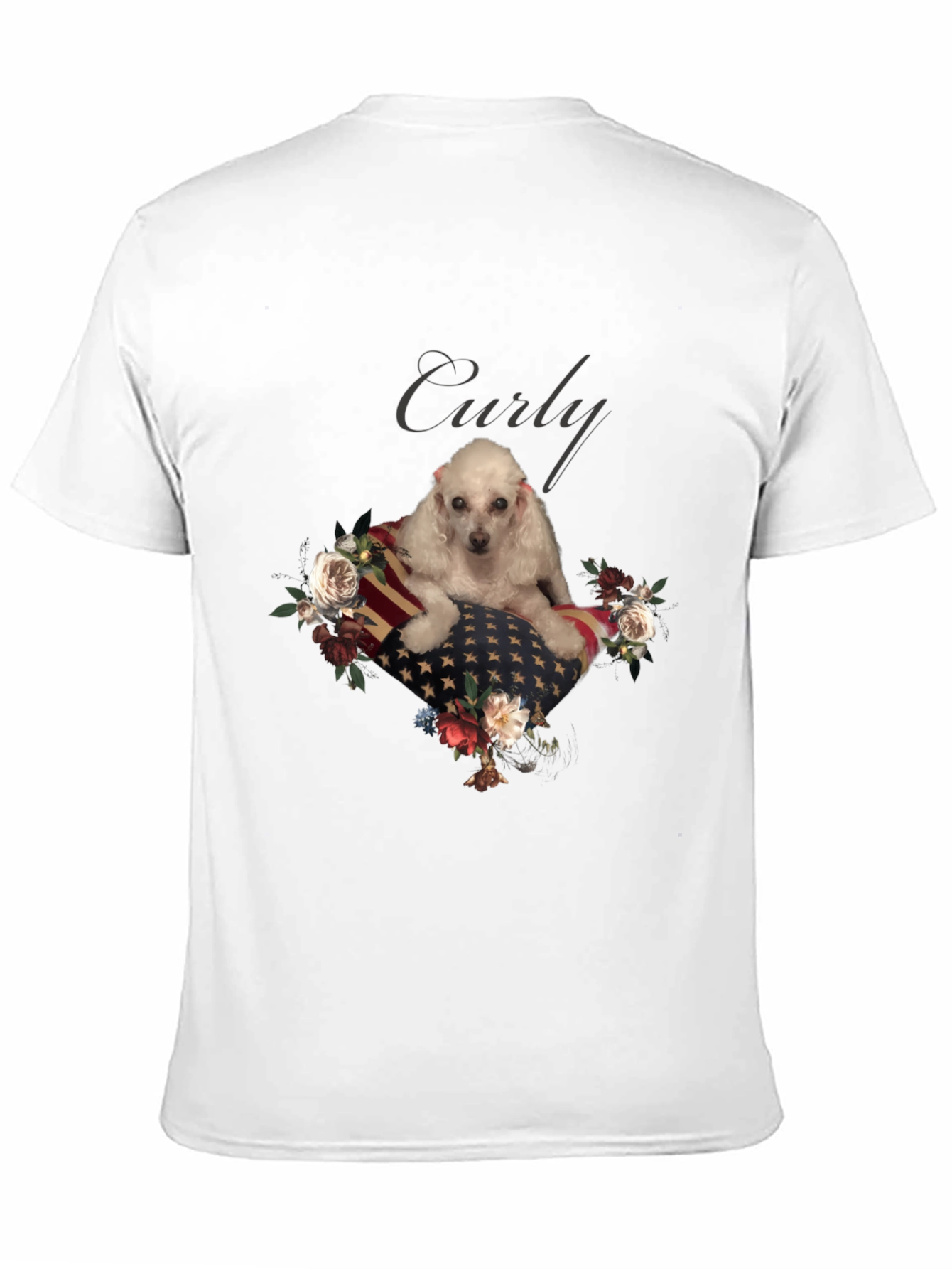 Dog Curly American Flag Floral T-Shirt