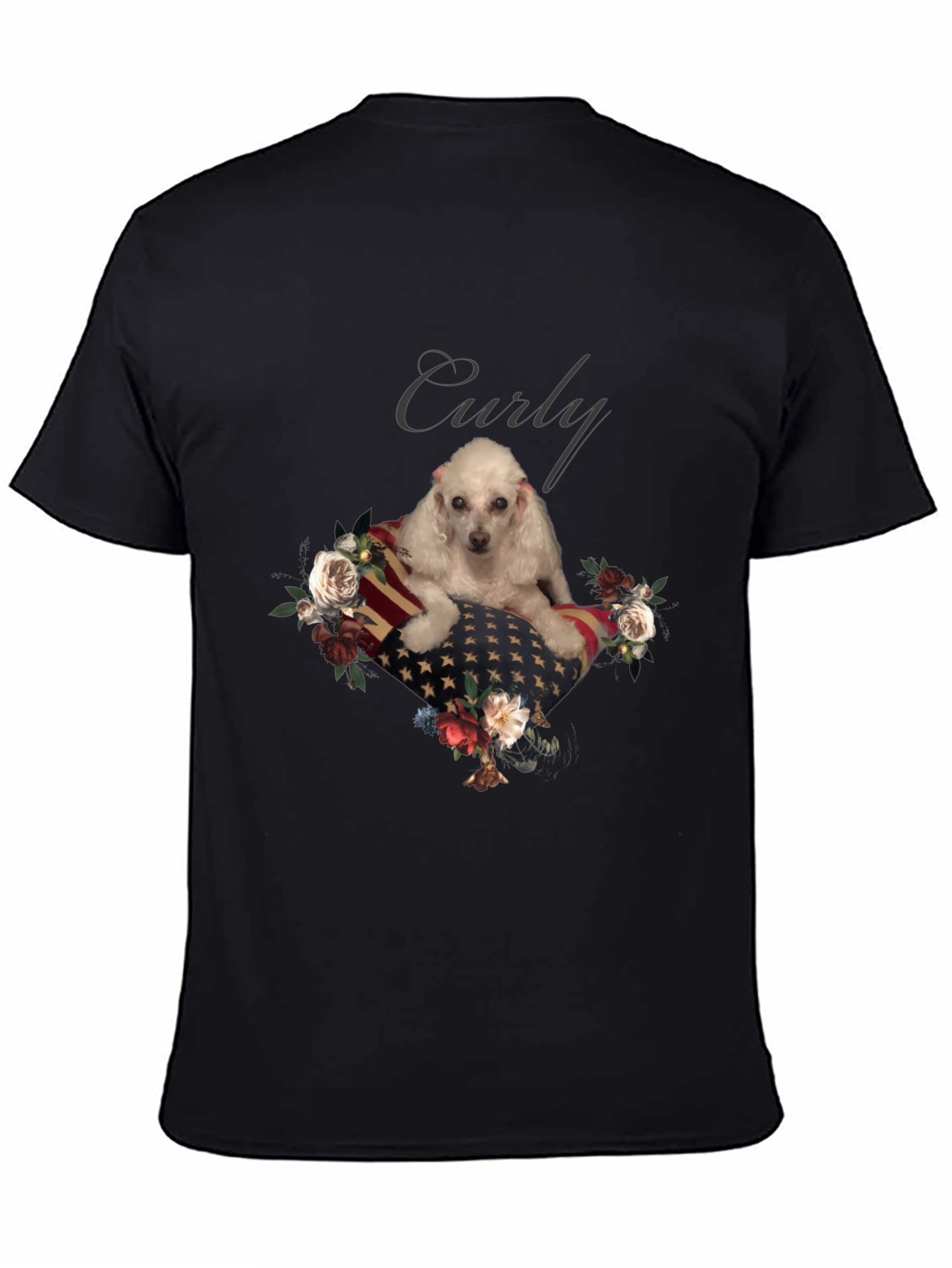 Dog Curly American Flag Floral T-Shirt