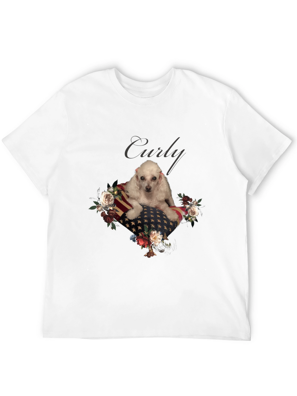 Dog Curly American Flag Floral T-Shirt