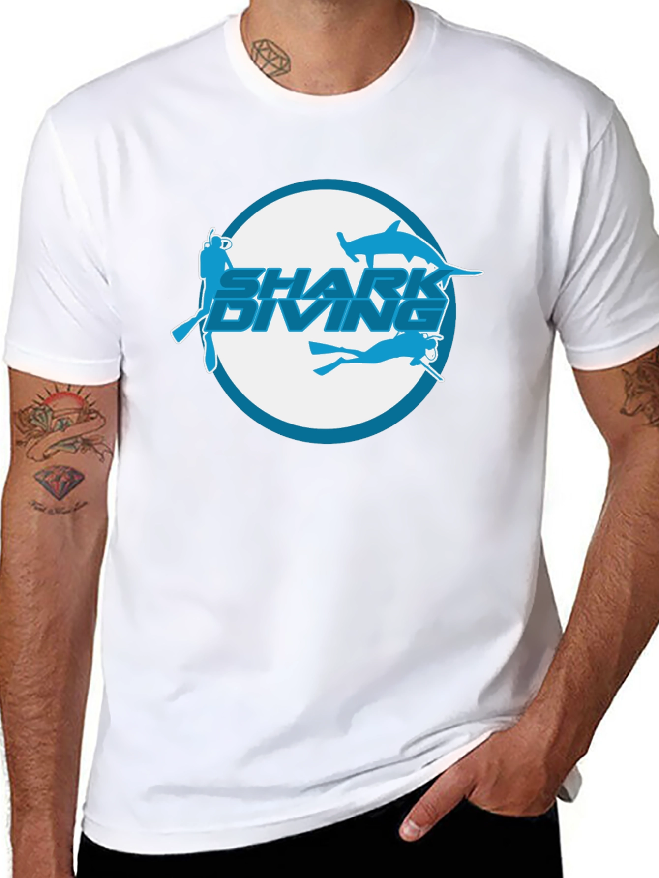 Shark Diving Black T-Shirt