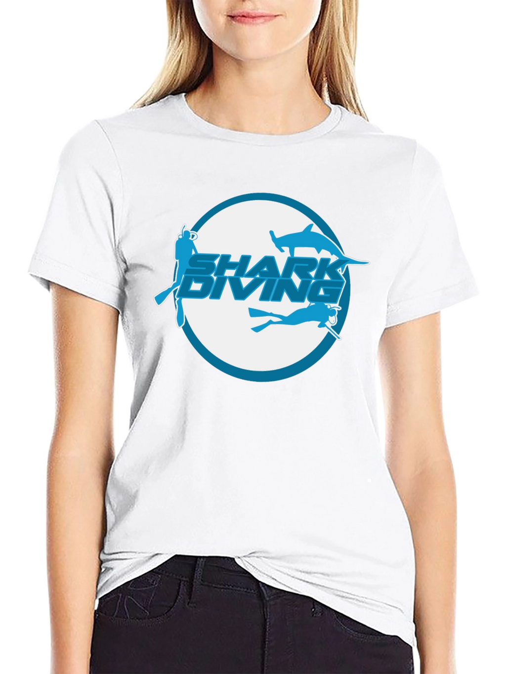Shark Diving Black T-Shirt