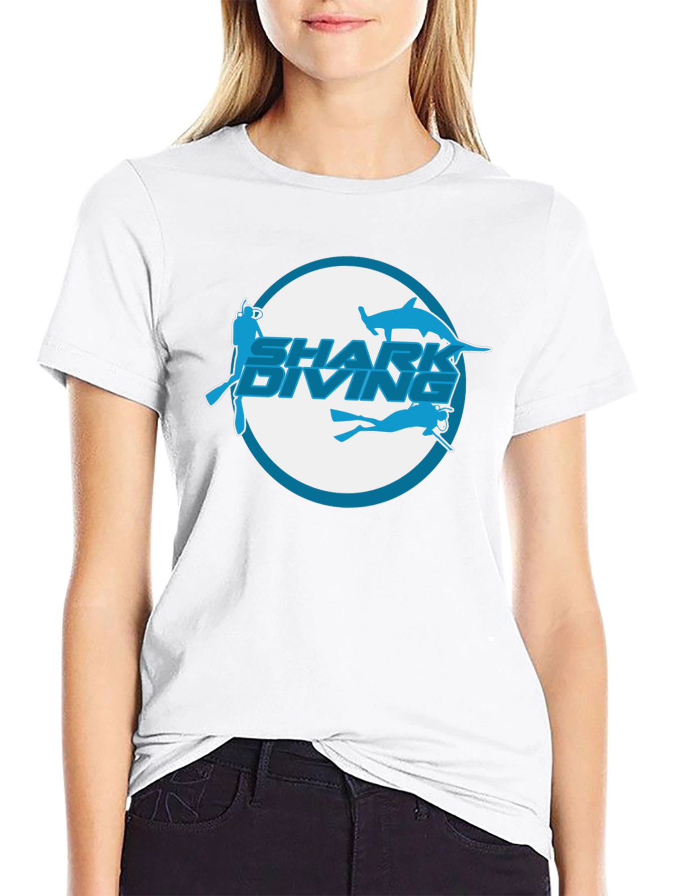 Shark Diving Black T-Shirt