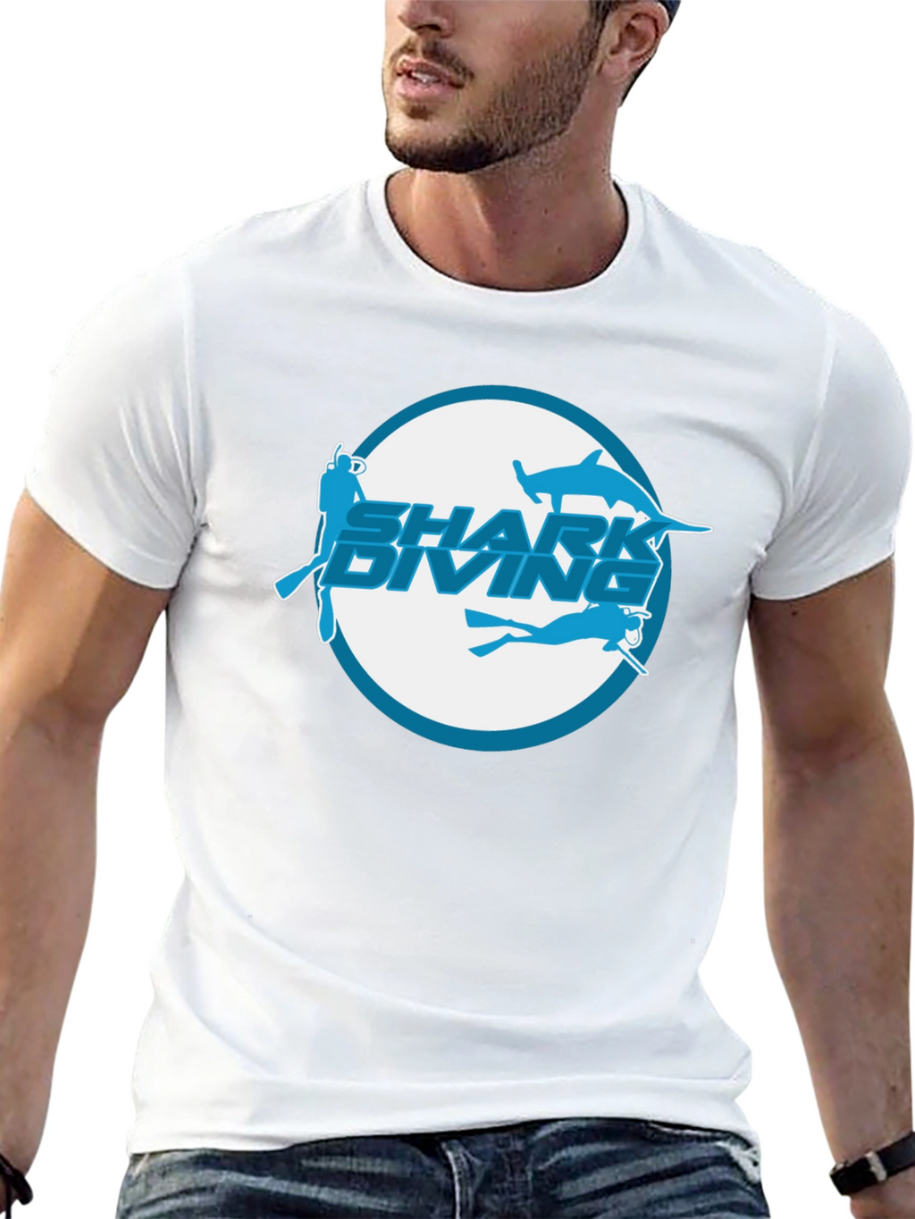 Shark Diving Black T-Shirt