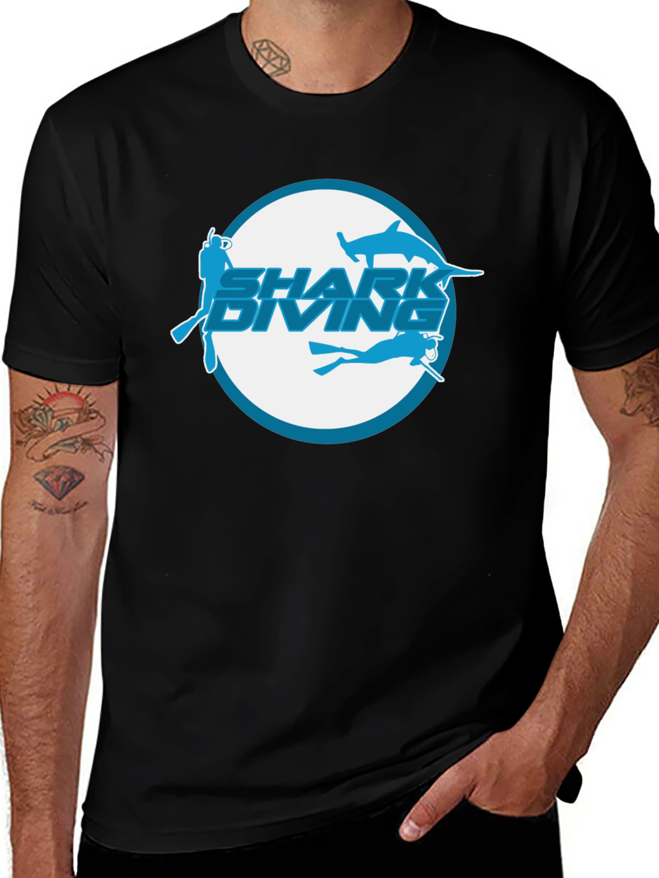 Shark Diving Black T-Shirt