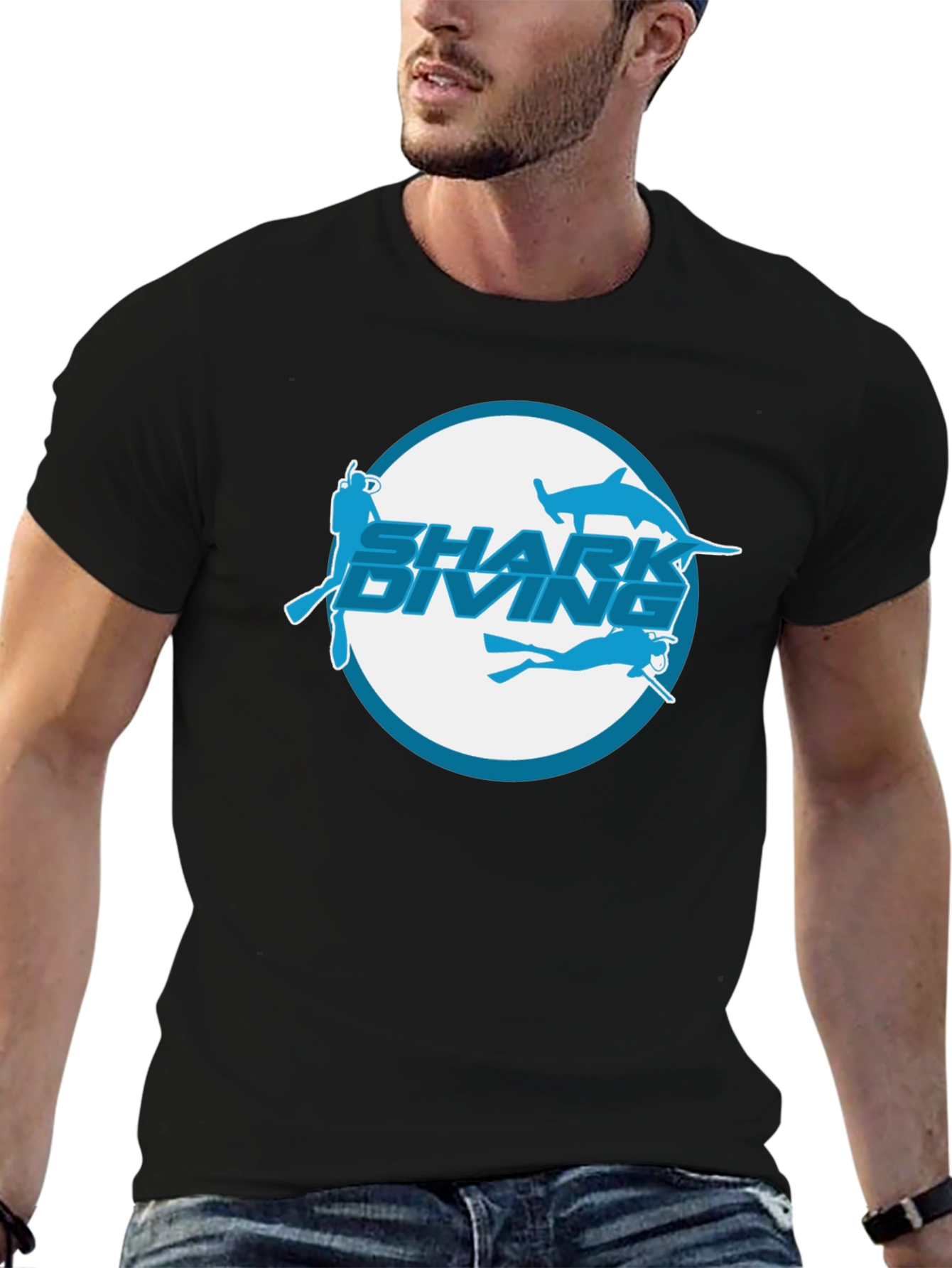 Shark Diving Black T-Shirt