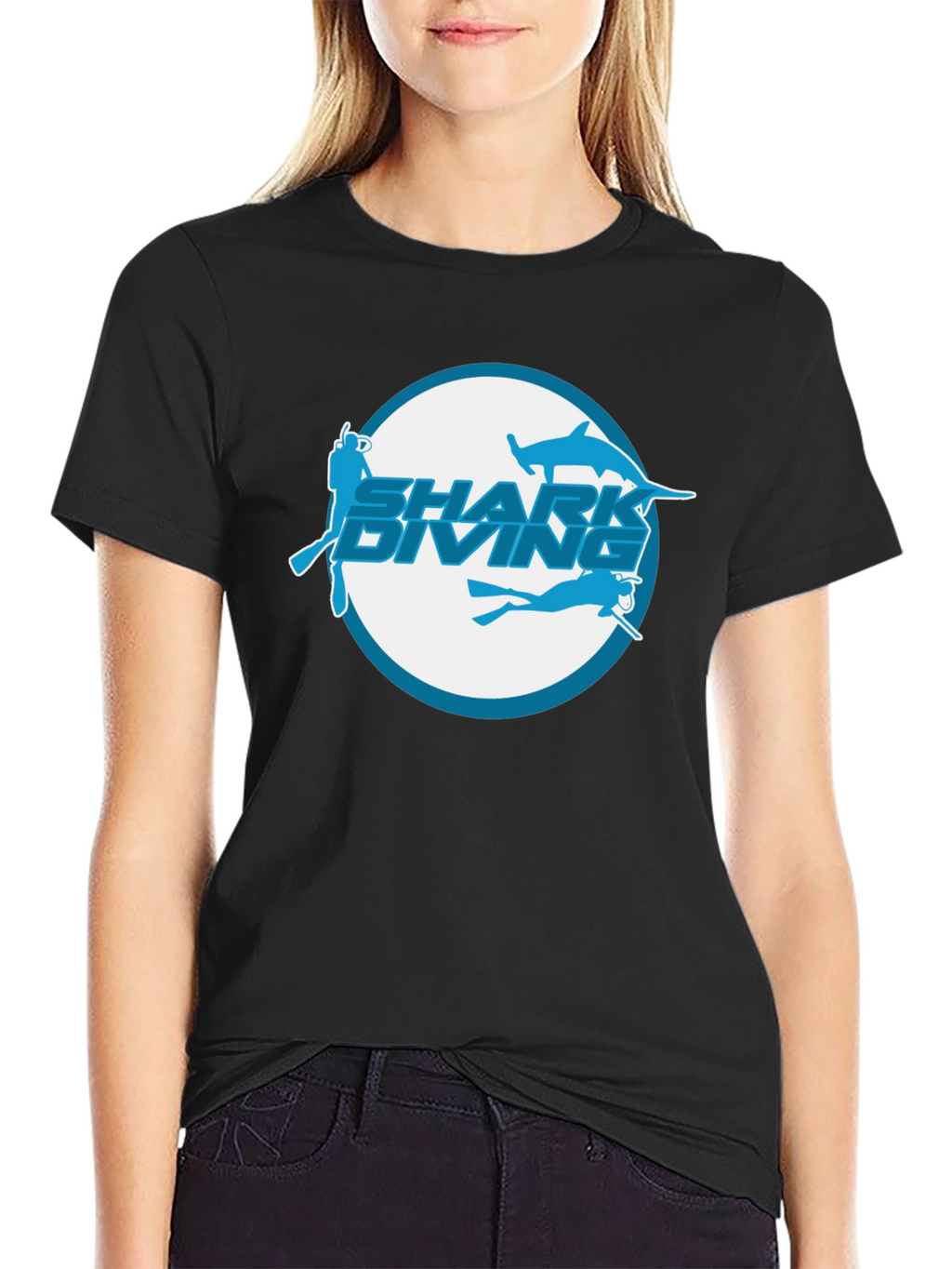 Shark Diving Black T-Shirt
