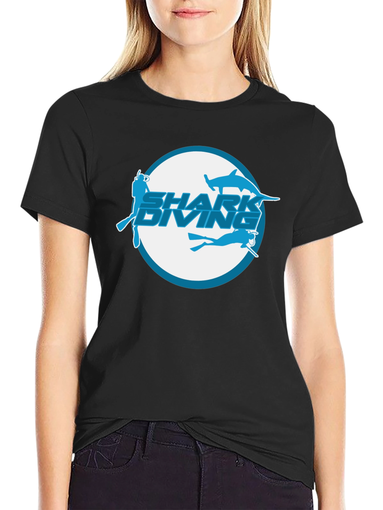 Shark Diving Black T-Shirt