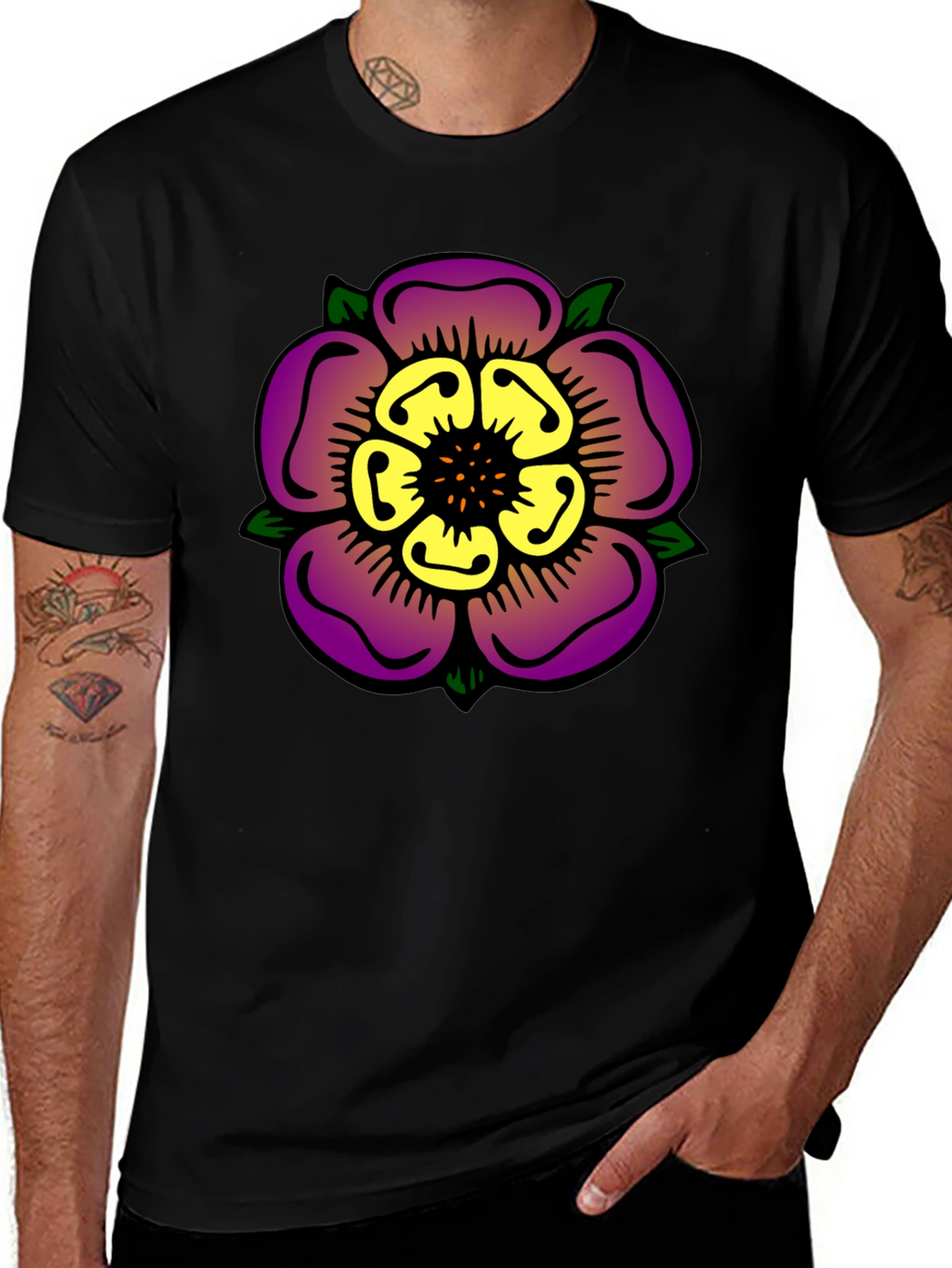 Floral Graphic Print Black T-Shirt