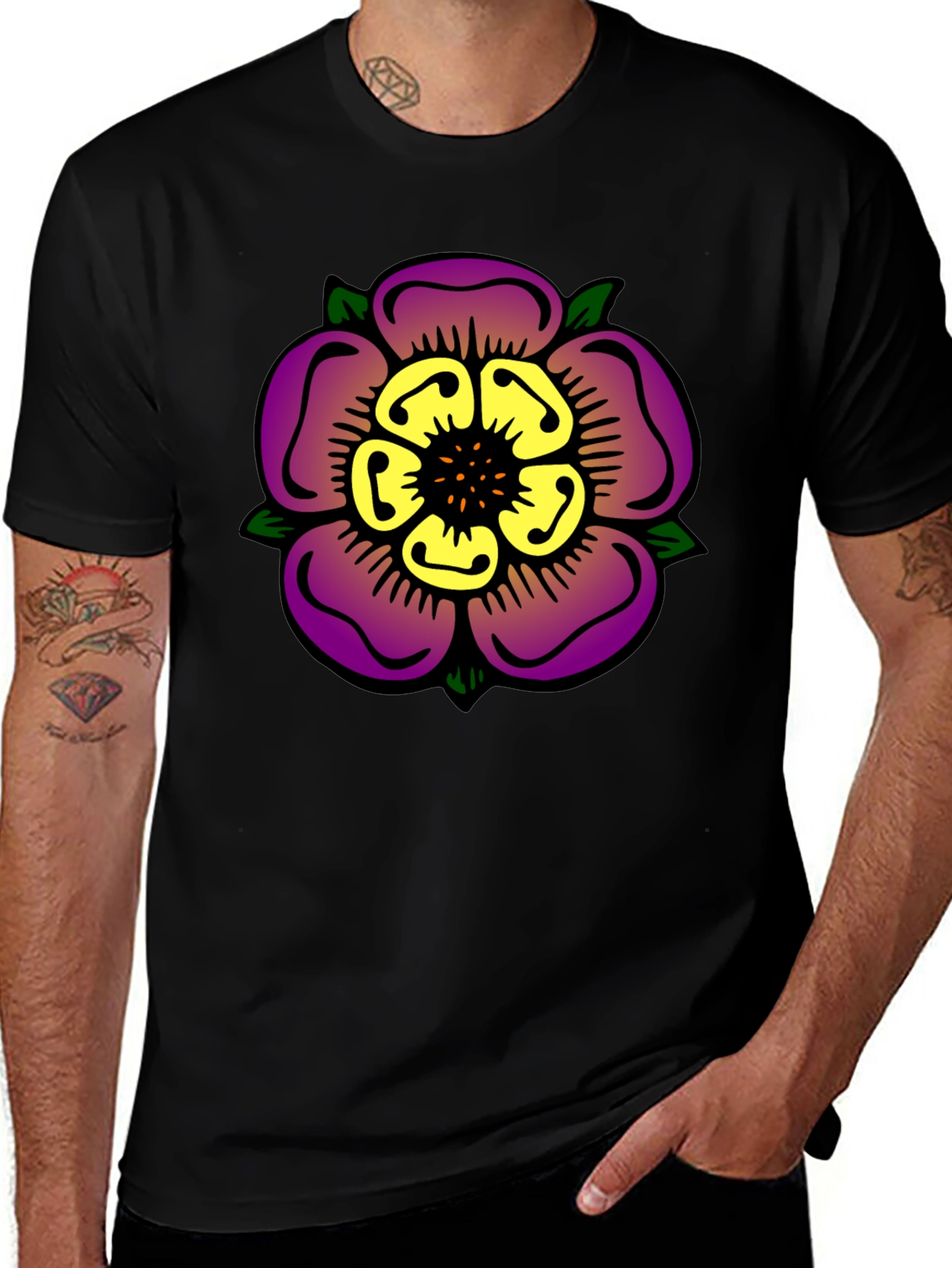 Floral Graphic Print Black T-Shirt