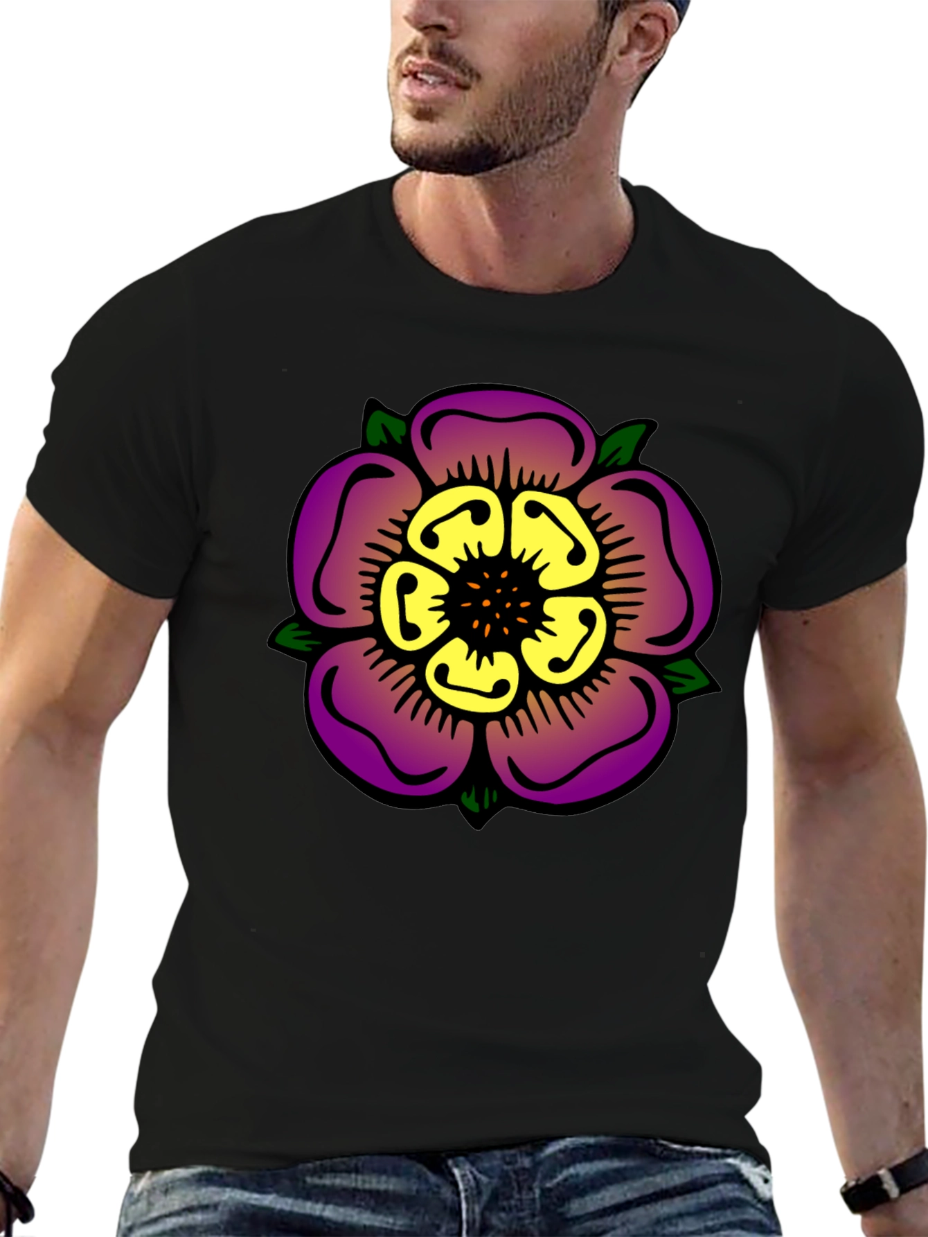 Floral Graphic Print Black T-Shirt