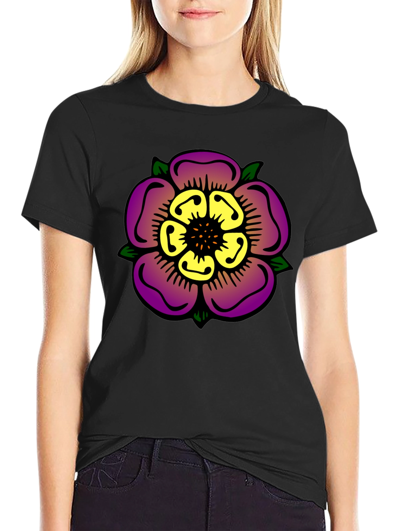 Floral Graphic Print Black T-Shirt