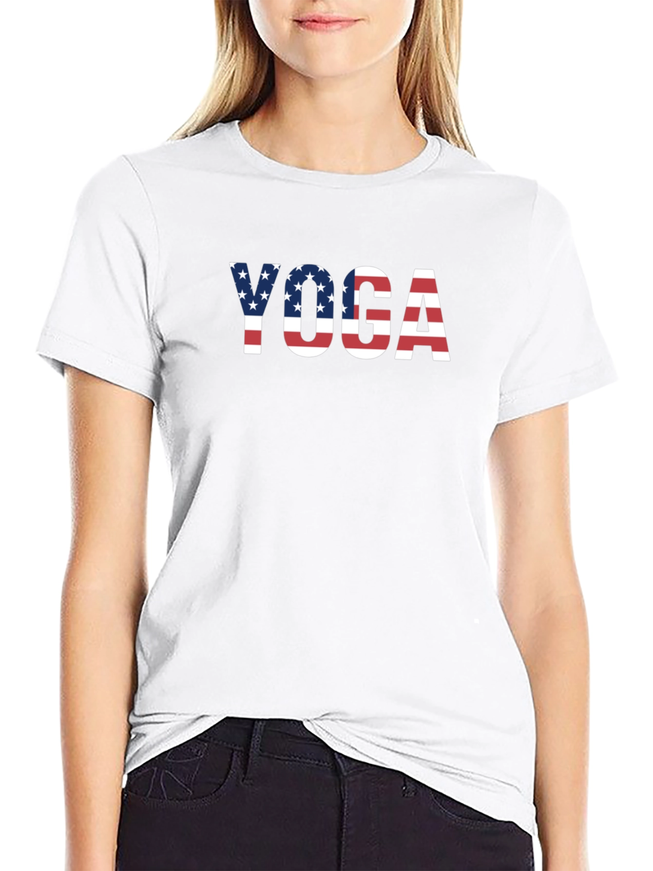 Yoga USA Flag Graphic Print T-Shirt