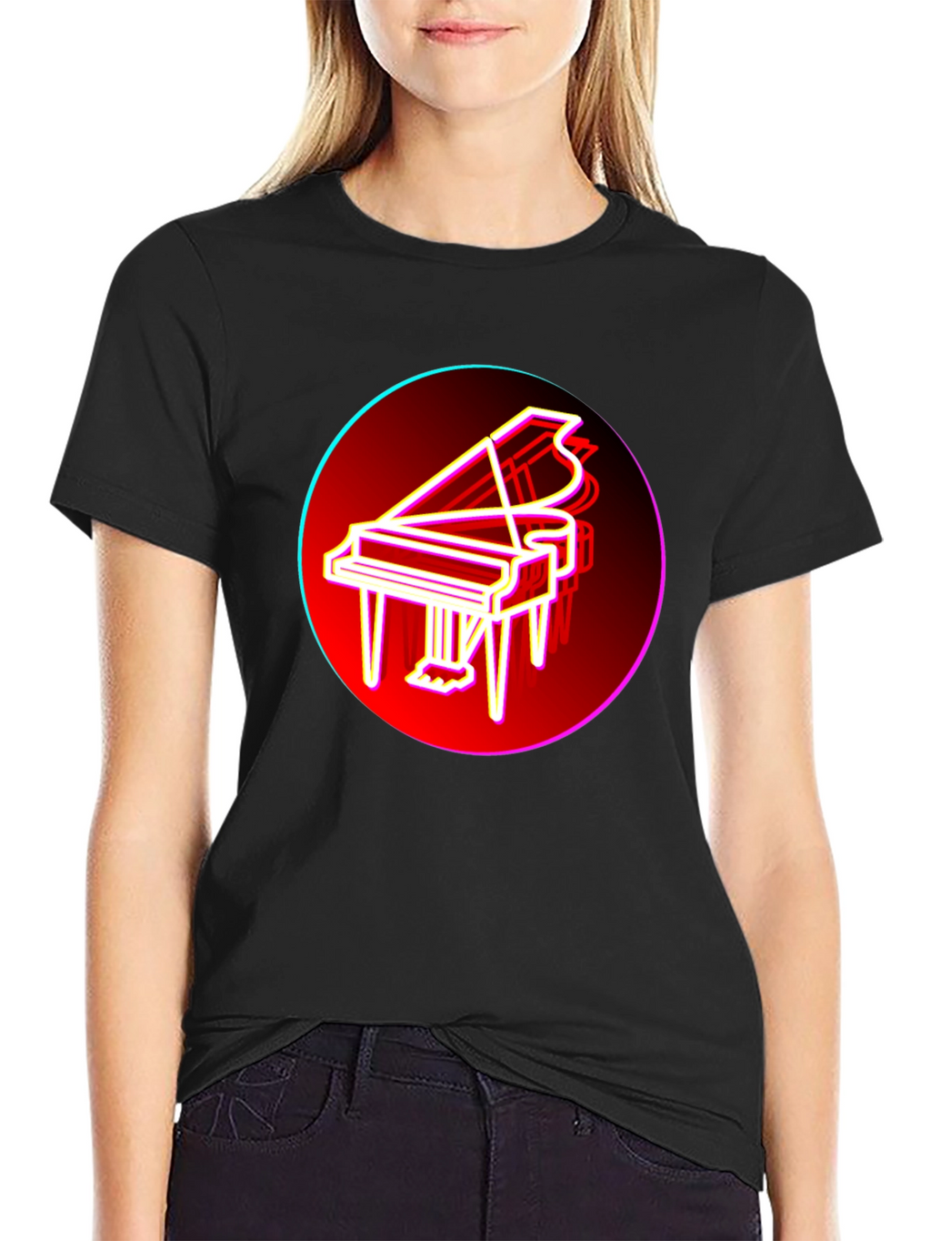 Neon Piano T-Shirt - Retro Music Lover Tee