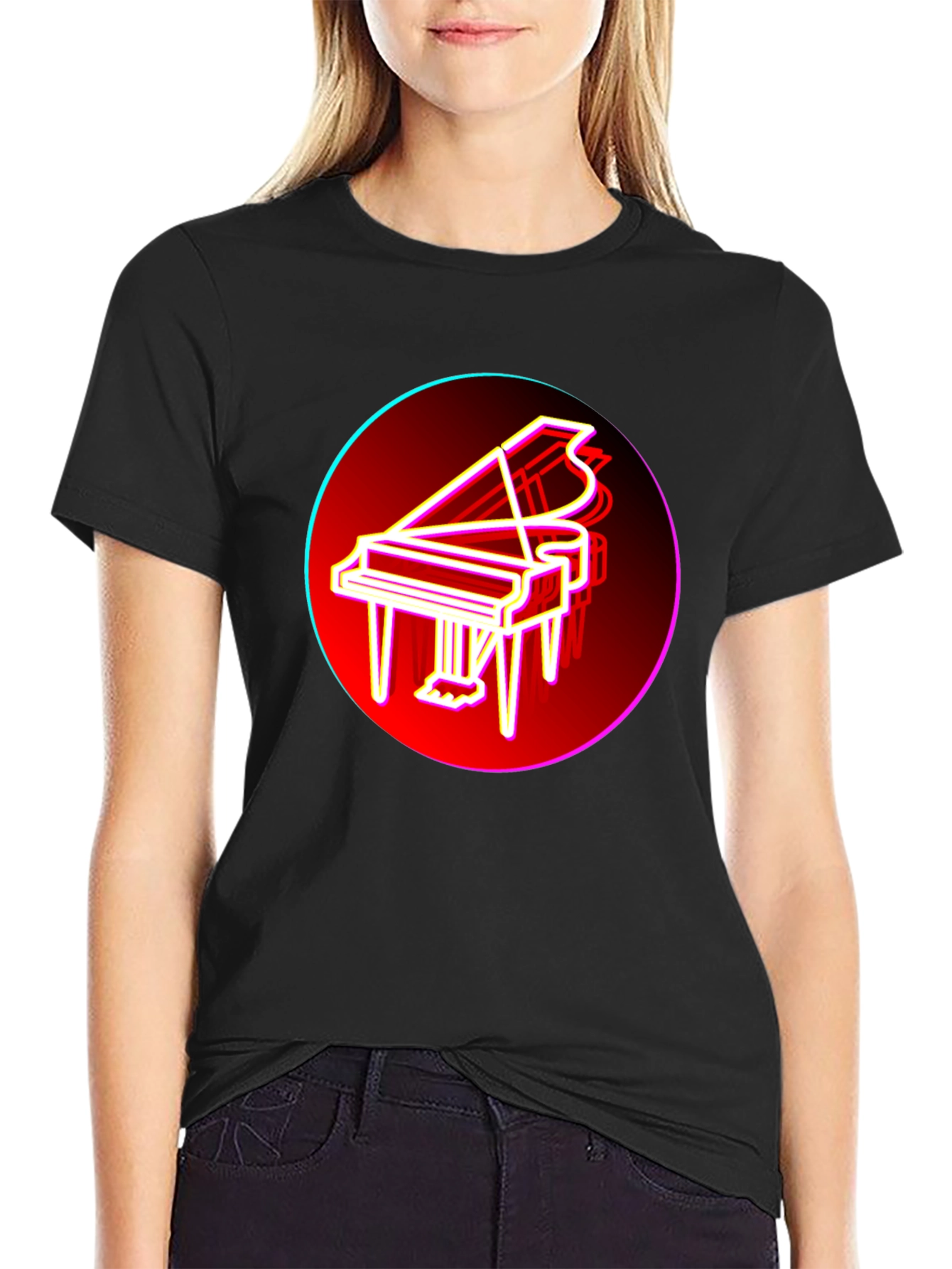 Neon Piano T-Shirt - Retro Music Lover Tee