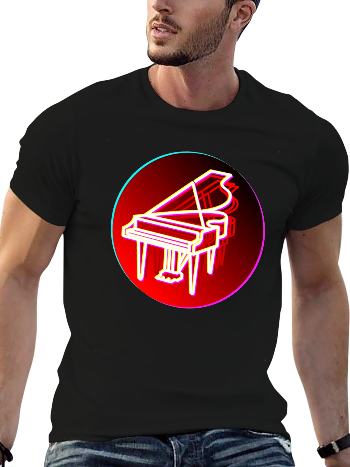 Neon Piano T-Shirt - Retro Music Lover Tee