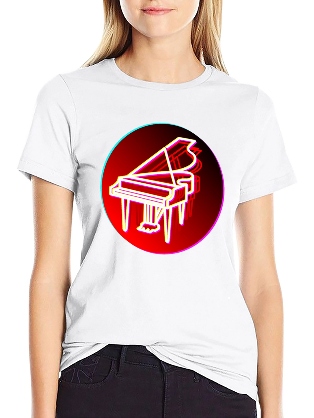 Neon Piano T-Shirt - Retro Music Lover Tee