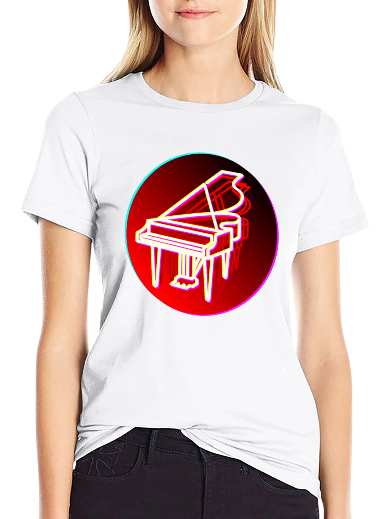 Neon Piano T-Shirt - Retro Music Lover Tee