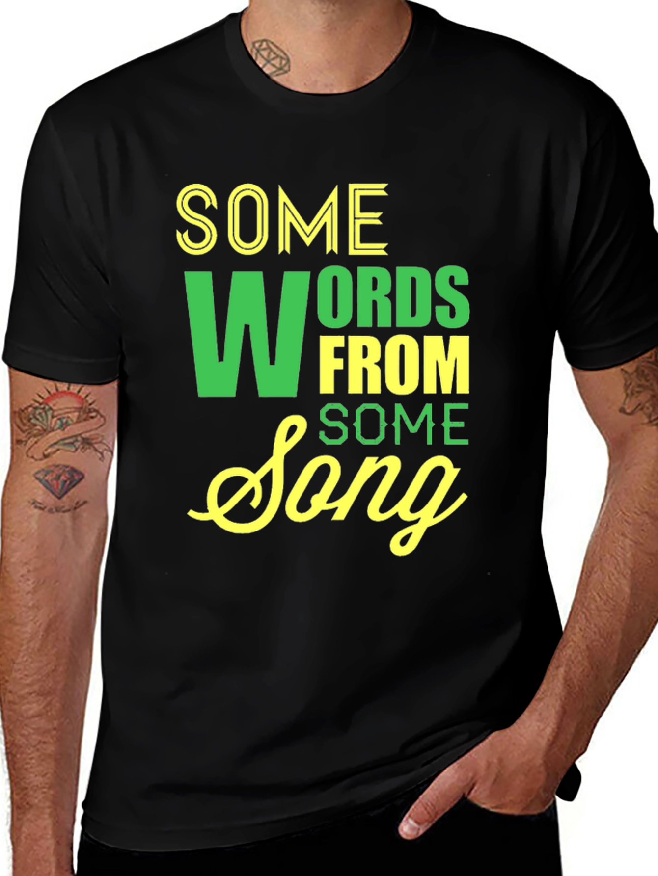Song Lyrics Graphic Tee - Black Casual Cotton Shirt