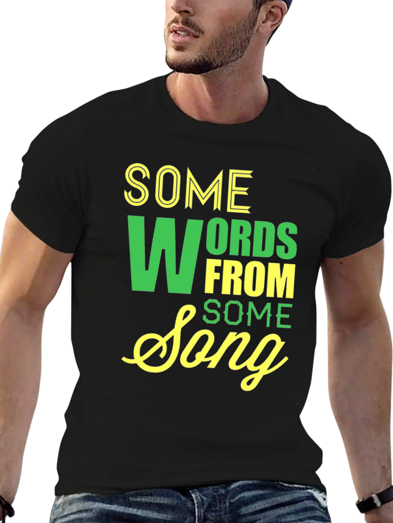 Song Lyrics Graphic Tee - Black Casual Cotton Shirt