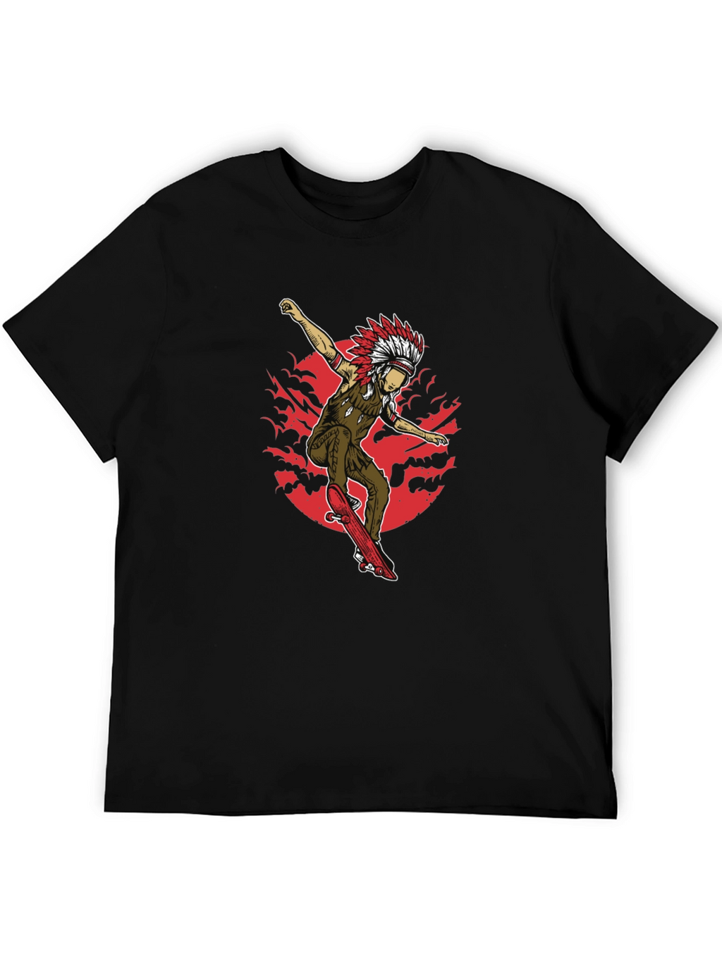 Native American Skateboarder Graphic Tee - Black