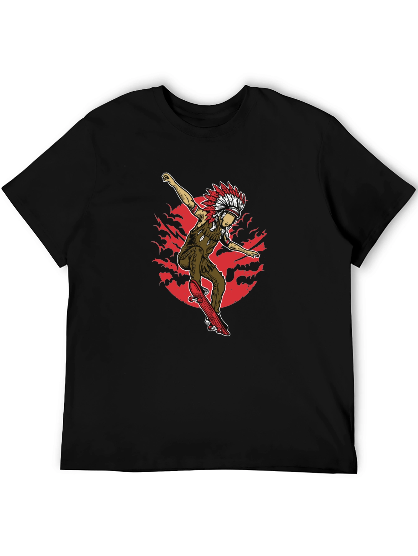 Native American Skateboarder Graphic Tee - Black