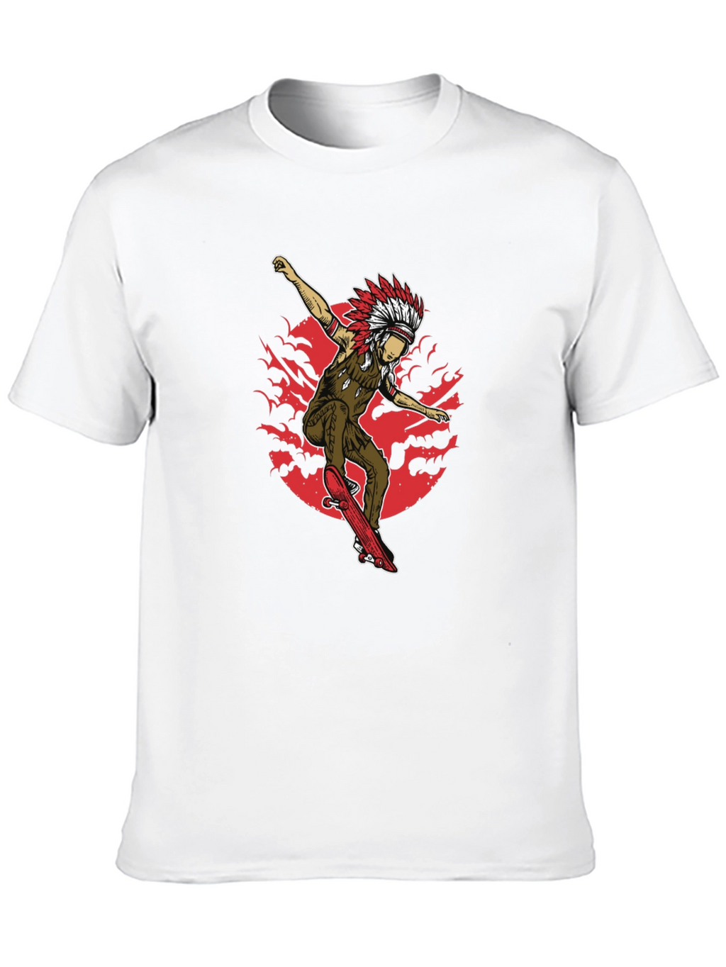 Native American Skateboarder Graphic Tee - Black
